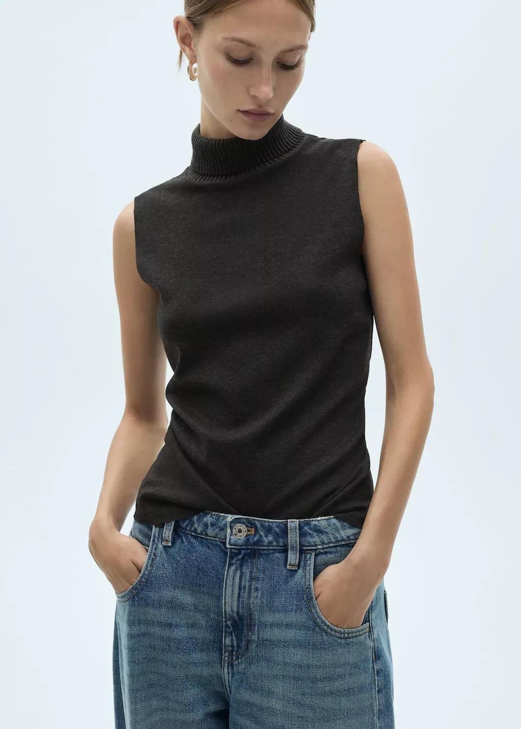 Grey Sleeveless Knitted Top, , large image number 1