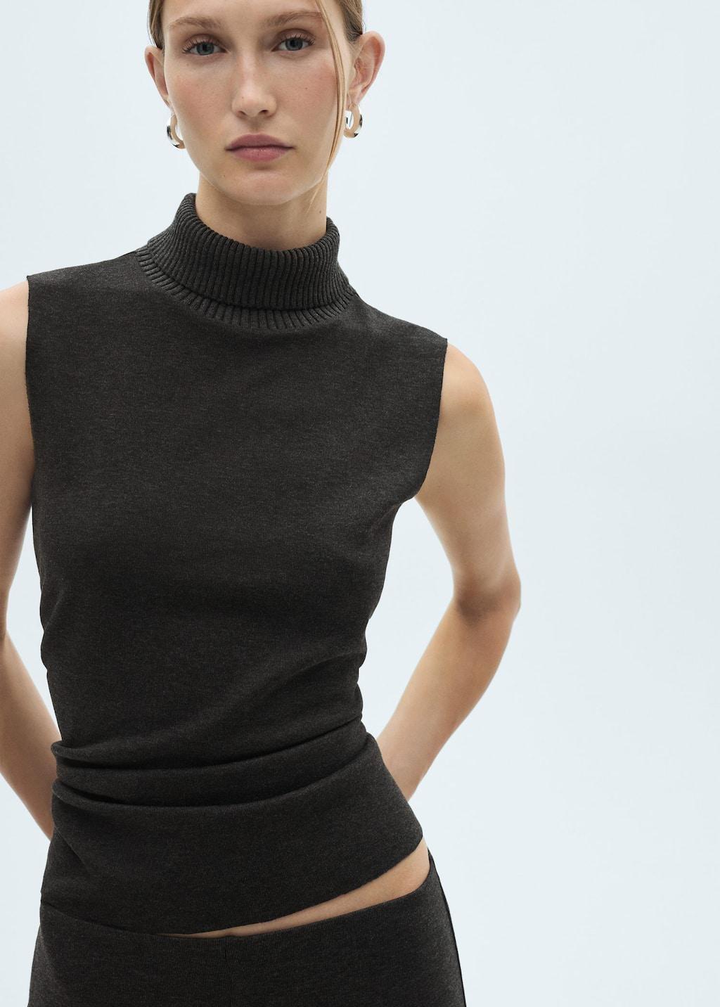 Grey Sleeveless Knitted Top, , large image number 3