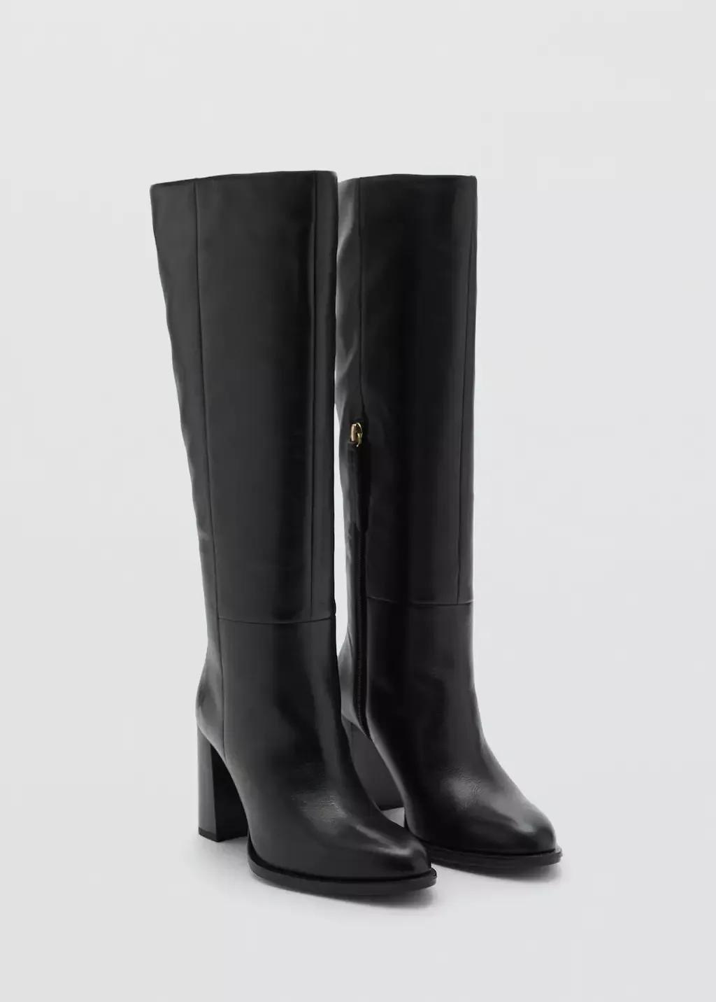 Black High Heel Leather Boot, , large image number 0
