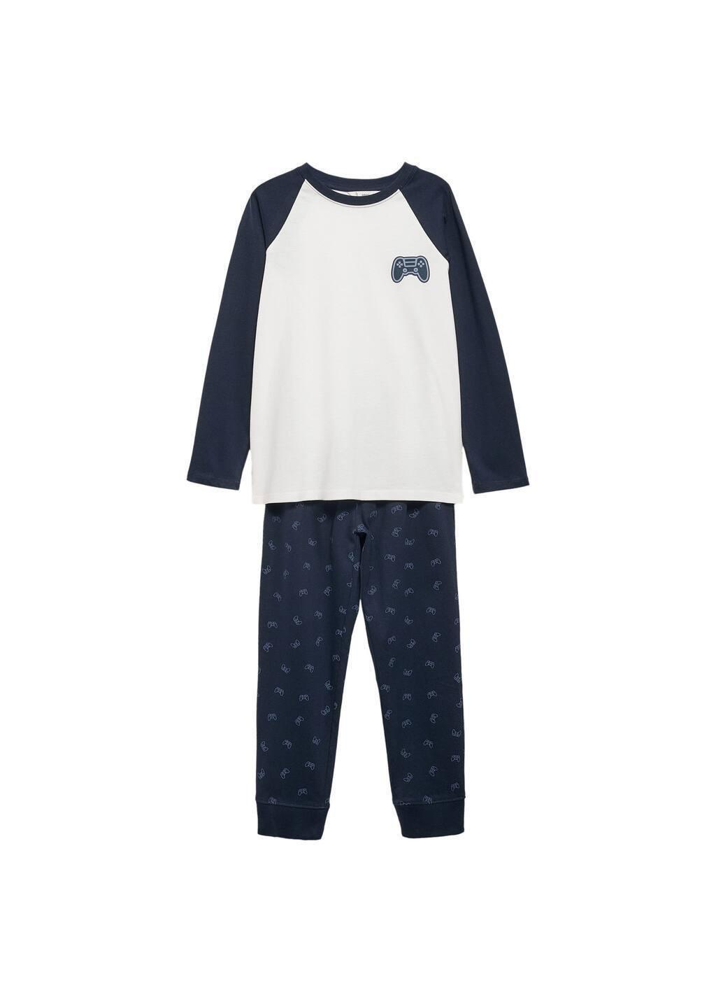 Navy Cotton Printed Long Pyjamas, Kids Boy, , medium
