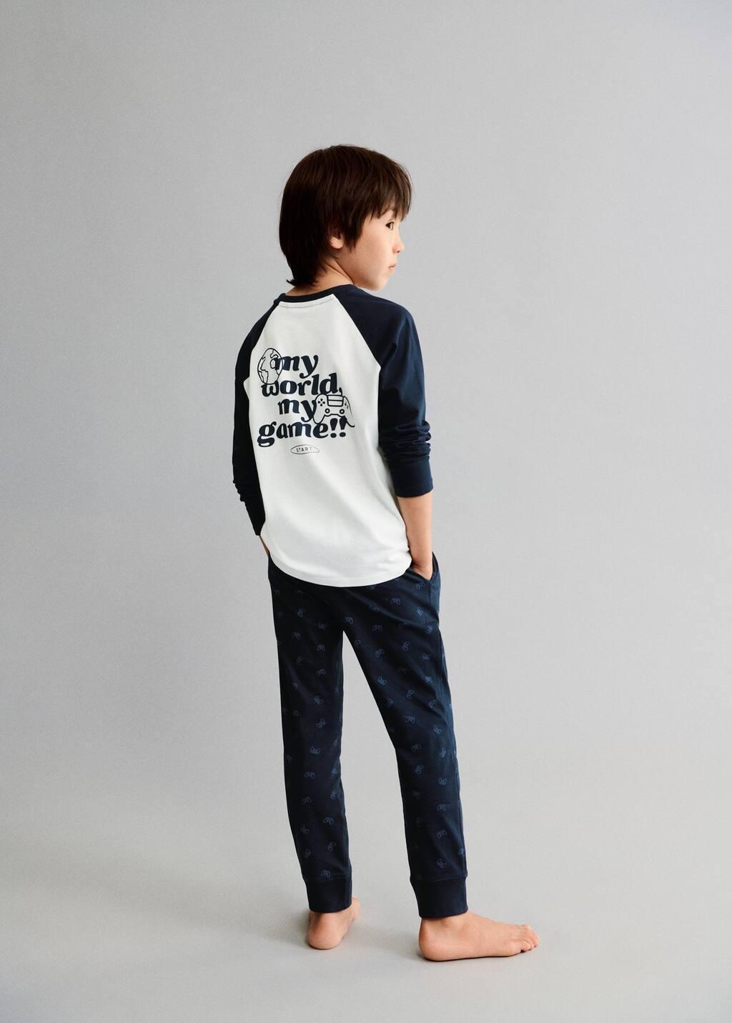 Navy Cotton Printed Long Pyjamas, Kids Boy, , large image number 1