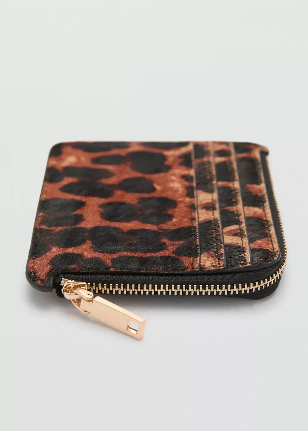 Brown 100% Leopard Fur Leather Purse, Brown, large image number 1