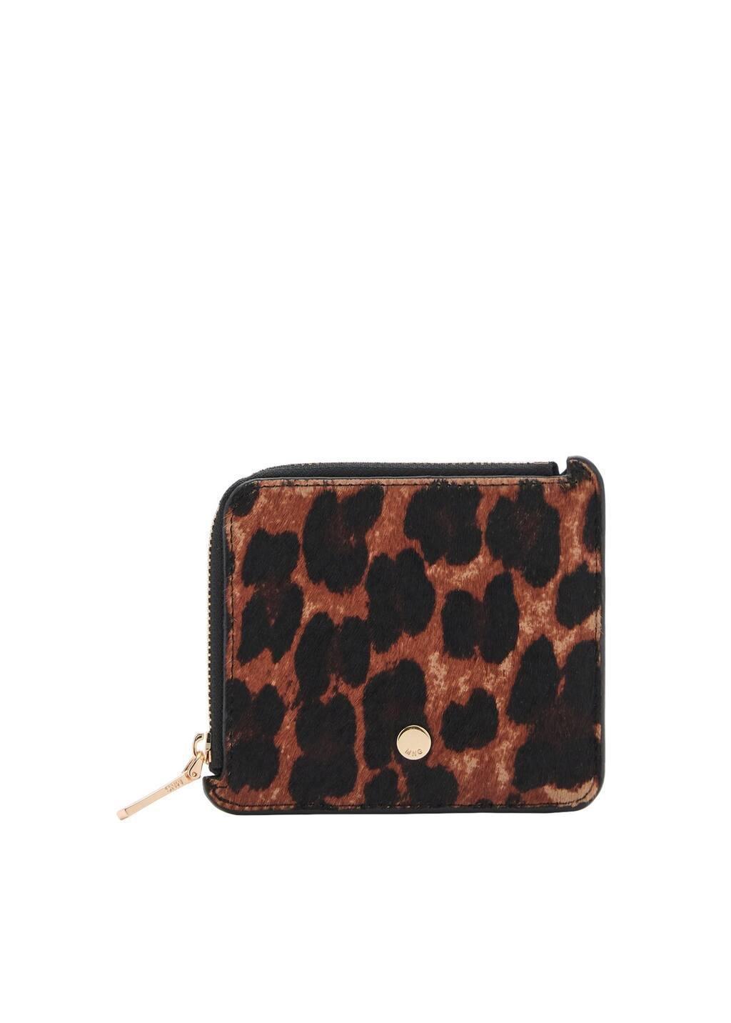 Brown 100% Leopard Fur Leather Purse, Brown, large image number 3