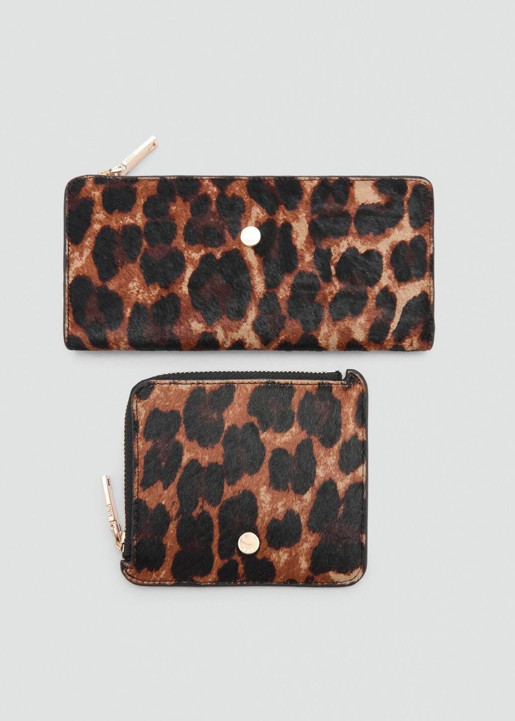 Brown 100% Leopard Fur Leather Purse, Brown, large image number 4