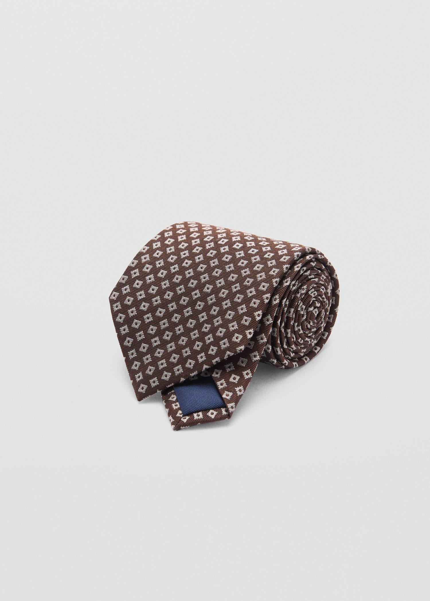 Brown Geometric Patterned Silk Tie, Brown, large image number 0
