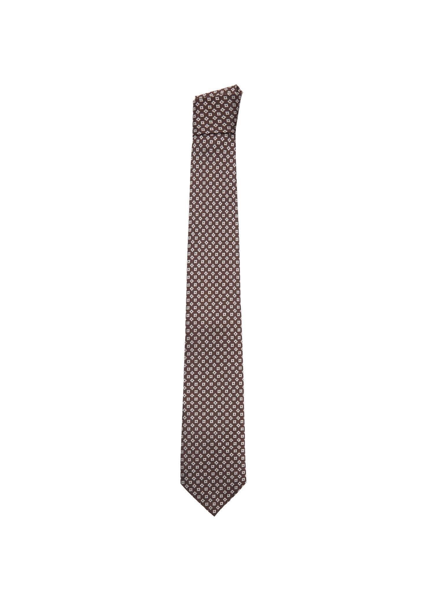 Brown Geometric Patterned Silk Tie, Brown, large image number 1
