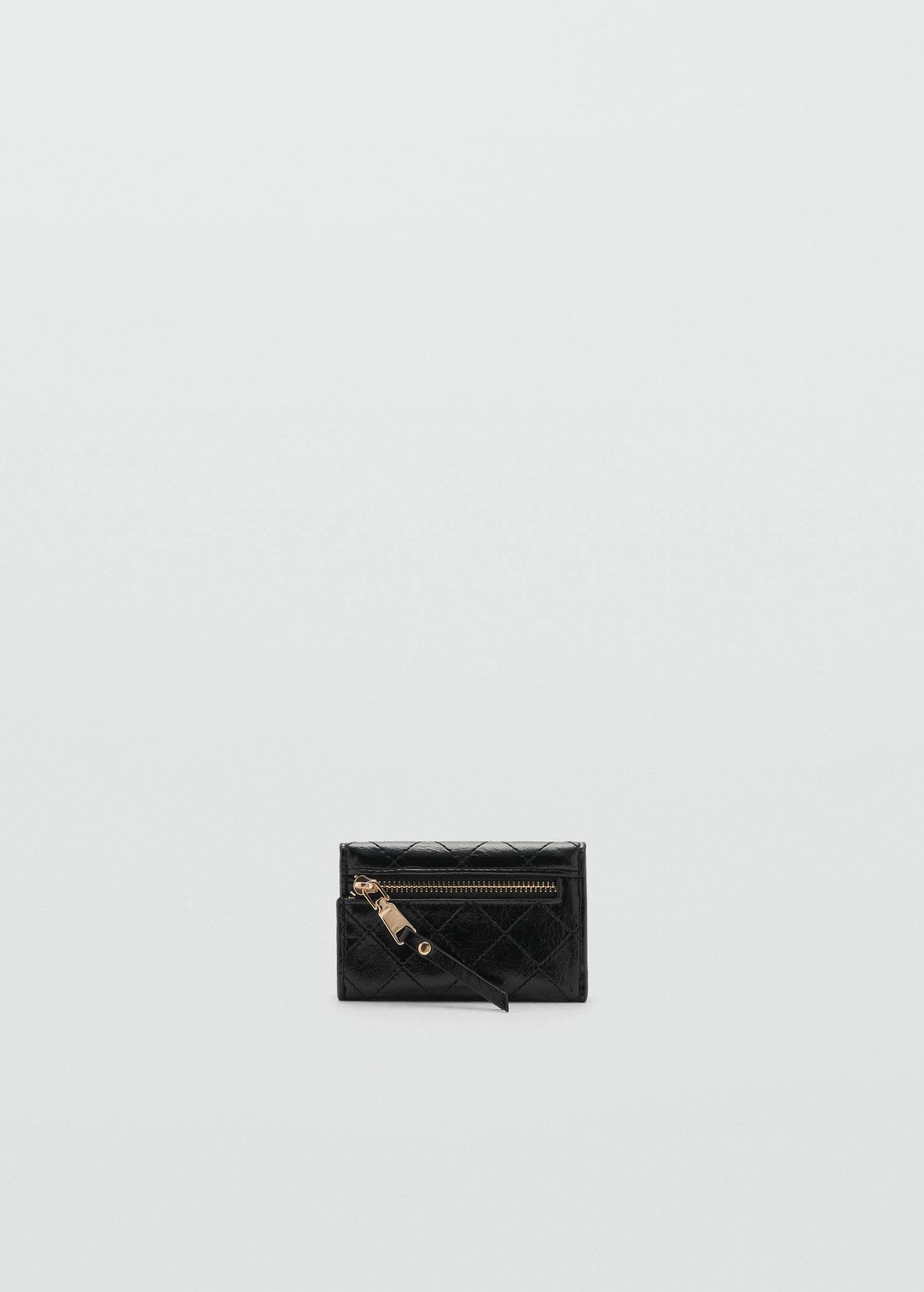 Black Coin Purse With Flap And Decorative Stitching, Black, large image number 0