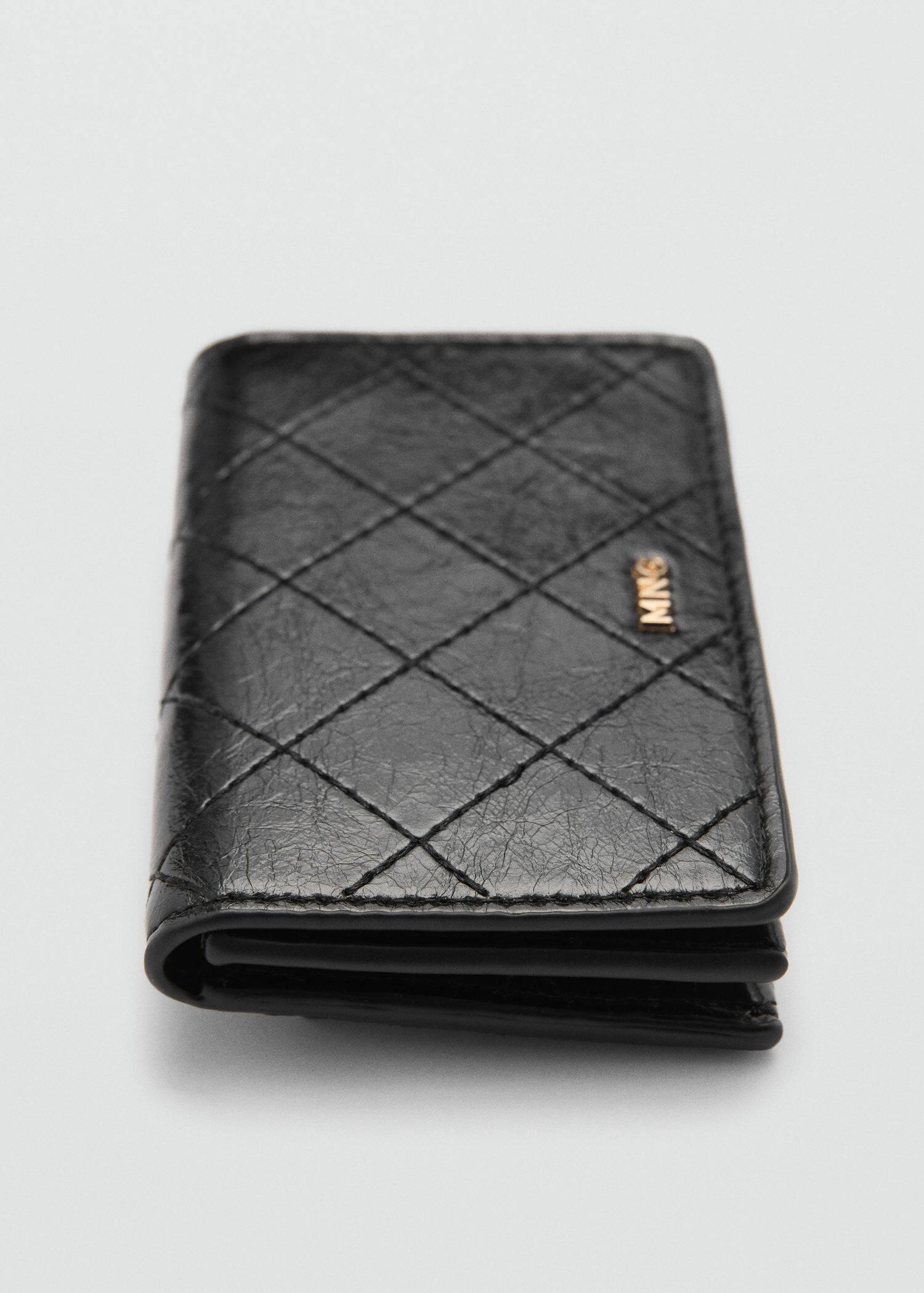 Black Coin Purse With Flap And Decorative Stitching, Black, large image number 1