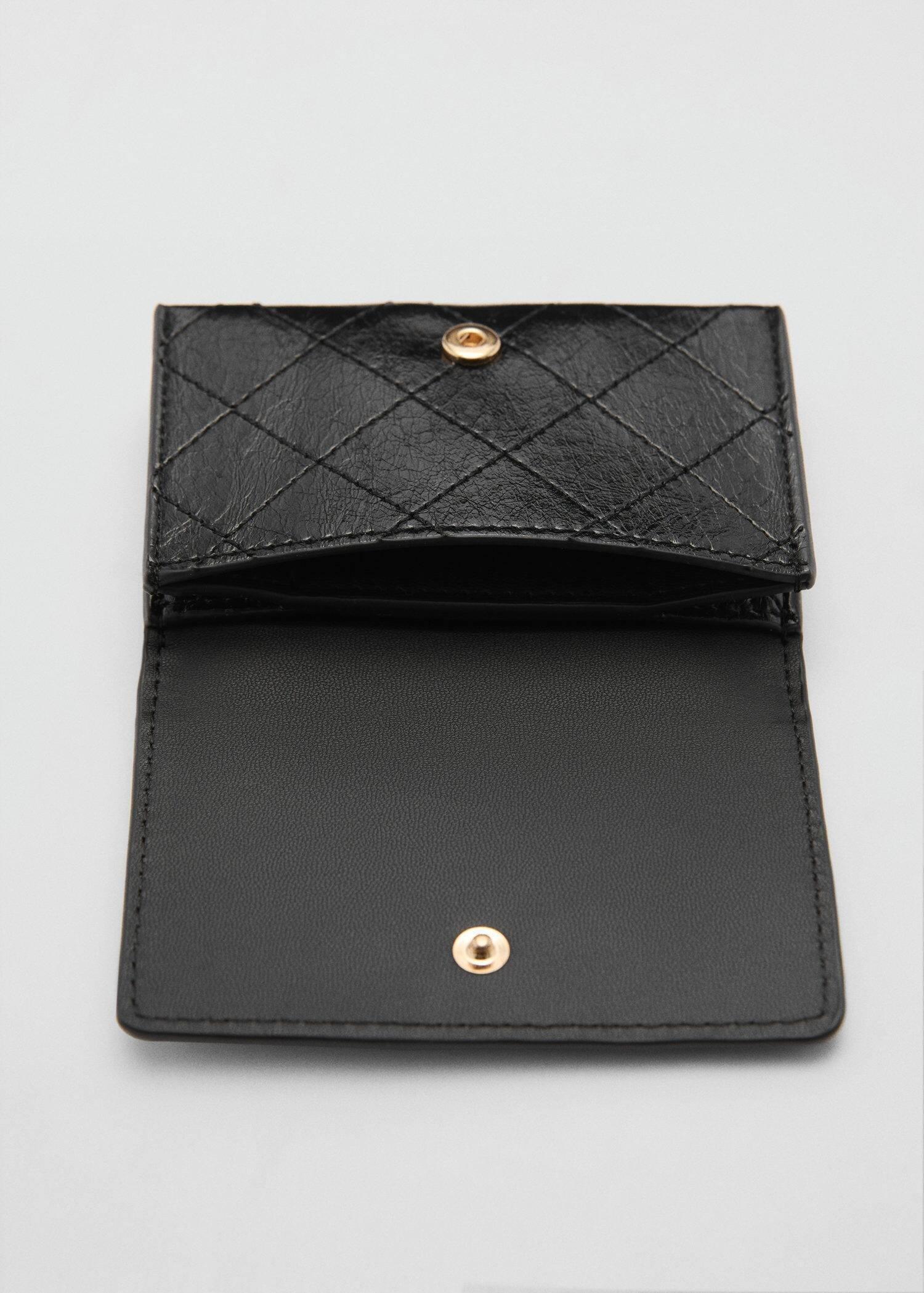 Black Coin Purse With Flap And Decorative Stitching, Black, large image number 2