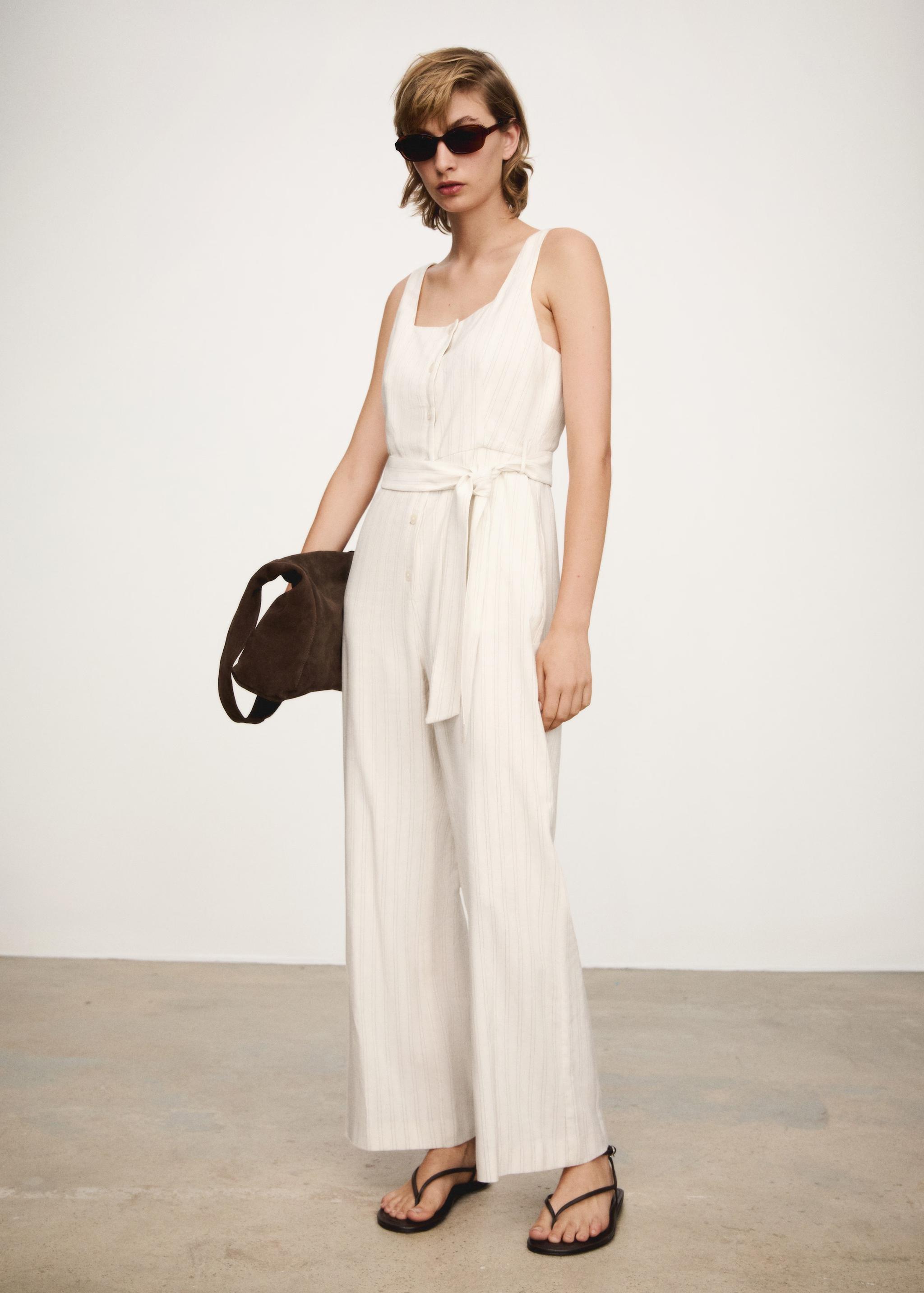 Mango White Striped Bow Jumpsuit Azadea Lebanon