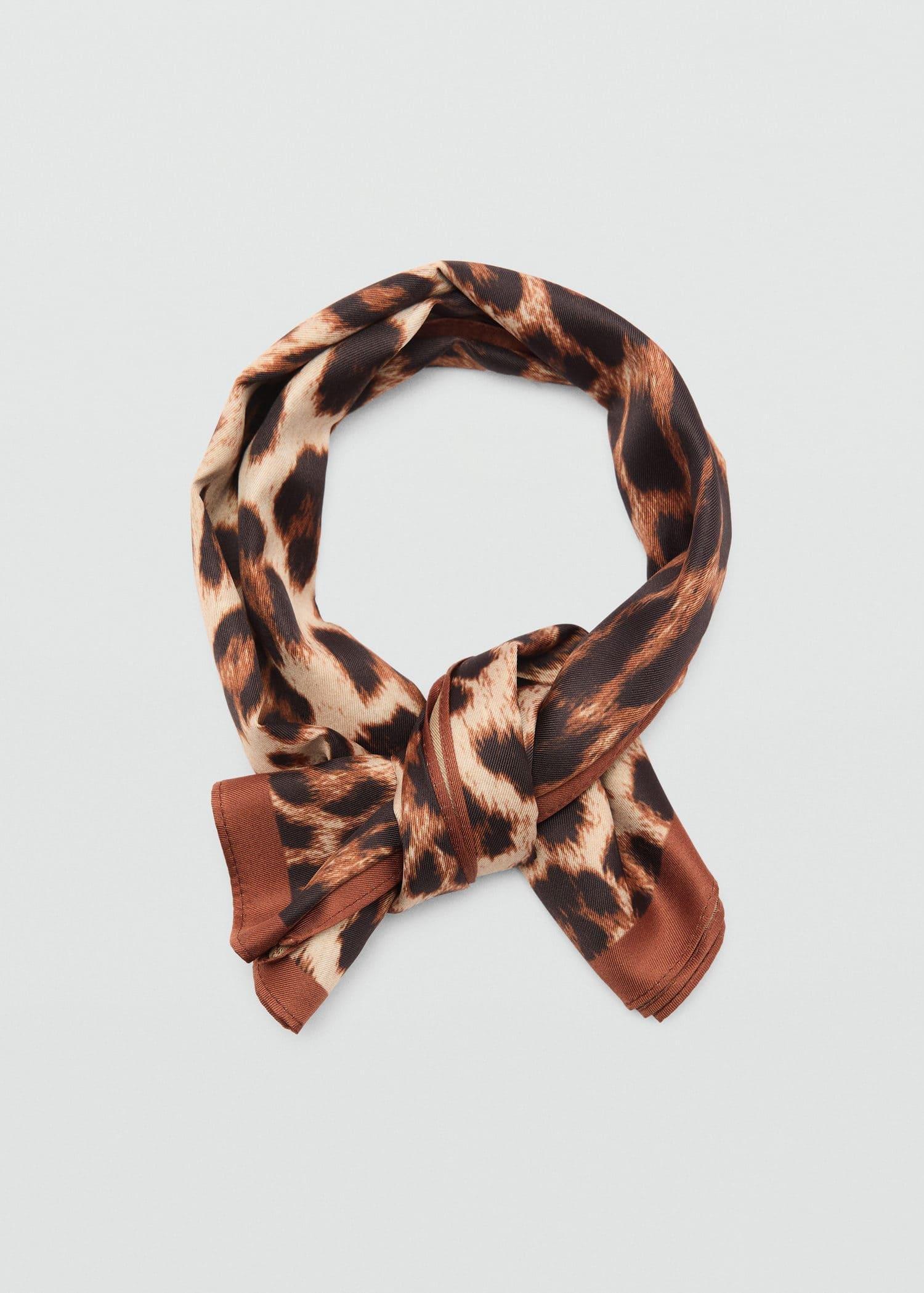 Brown Leopard Printed Scarf, Brown, large image number 1