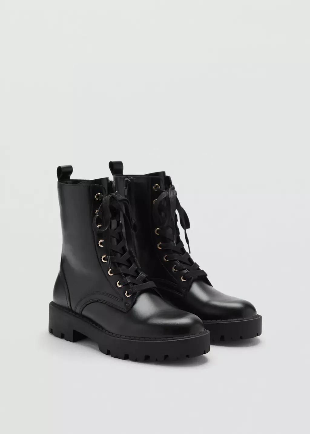 Black Lace-Up Leather Boots, , medium