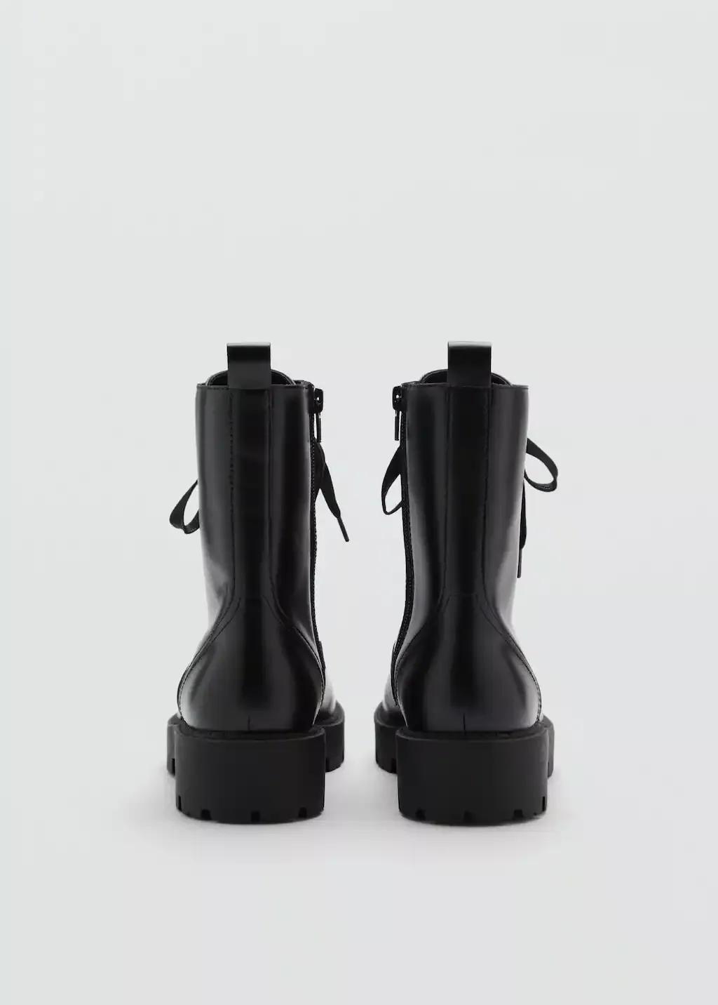 Black Lace-Up Leather Boots, , large image number 2