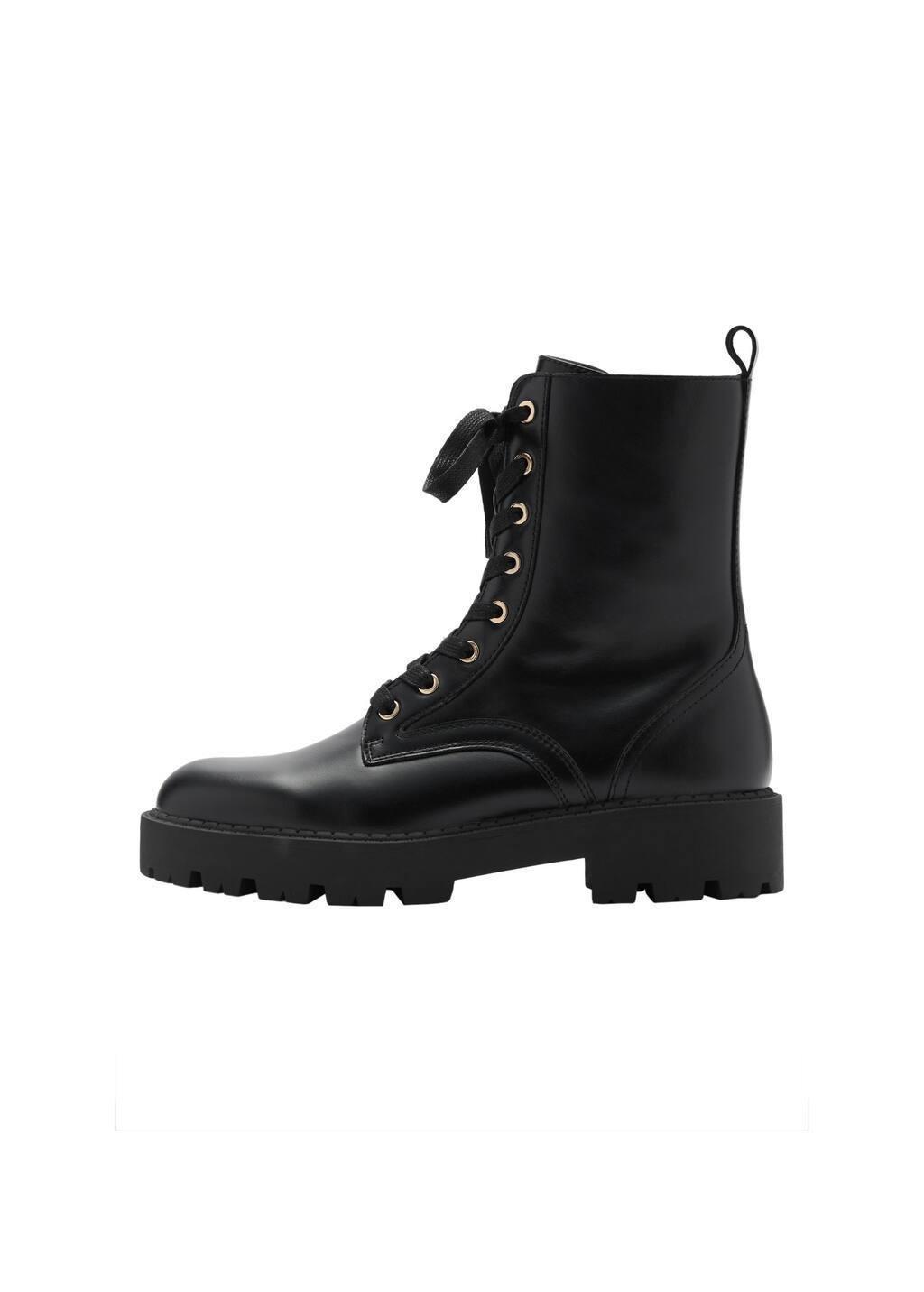 Black Lace-Up Leather Boots, , large image number 3