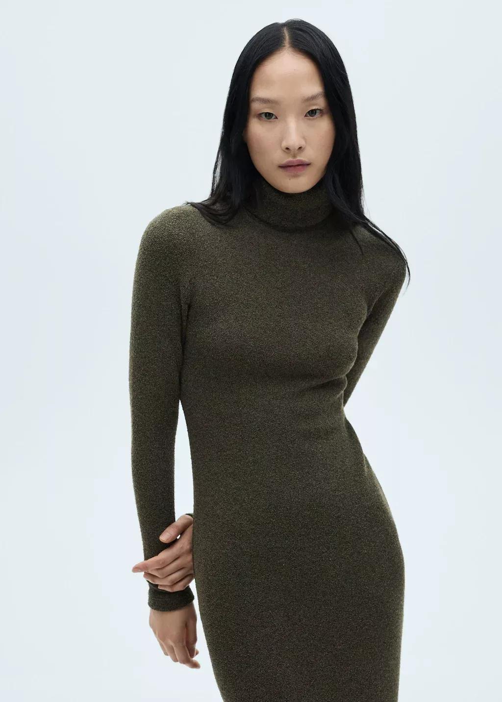 Green Knitted Turtleneck Dress, , large image number 0