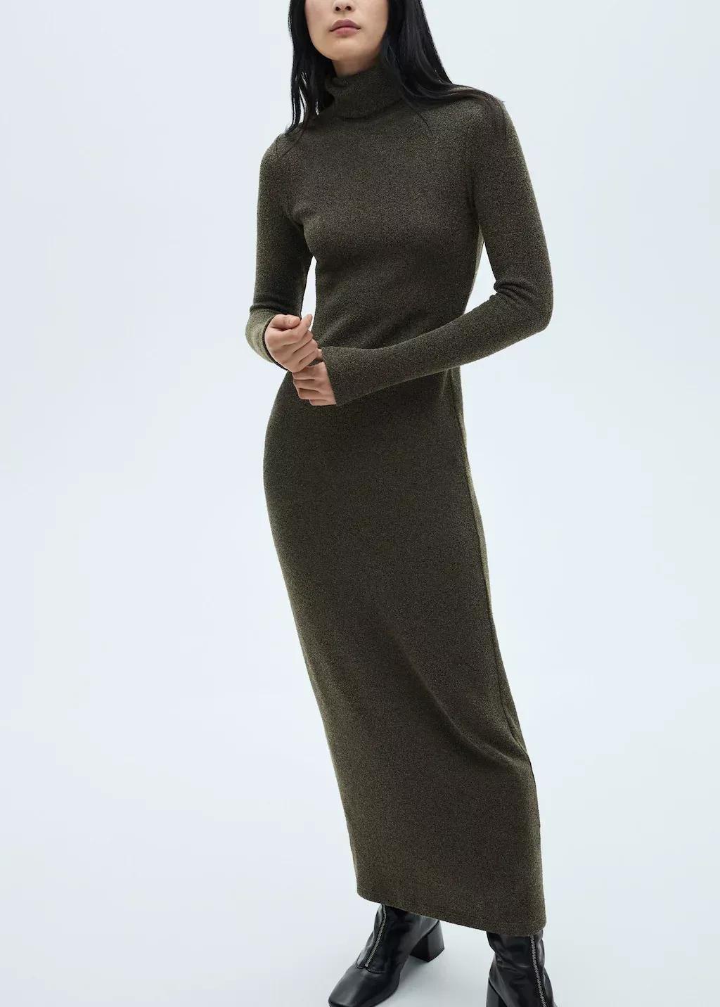 Green Knitted Turtleneck Dress, , large image number 2