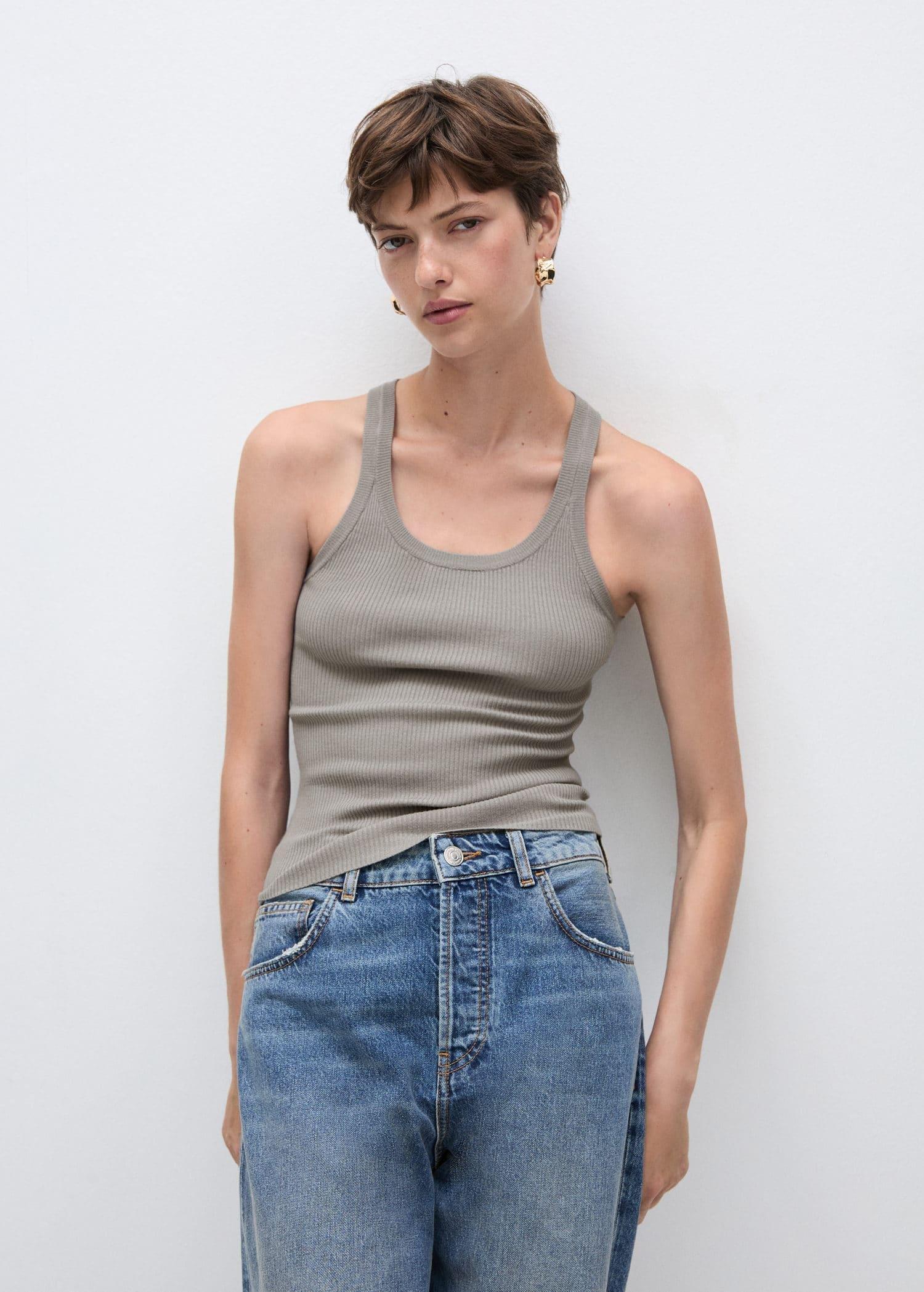 Grey Knit Strap Top, , large