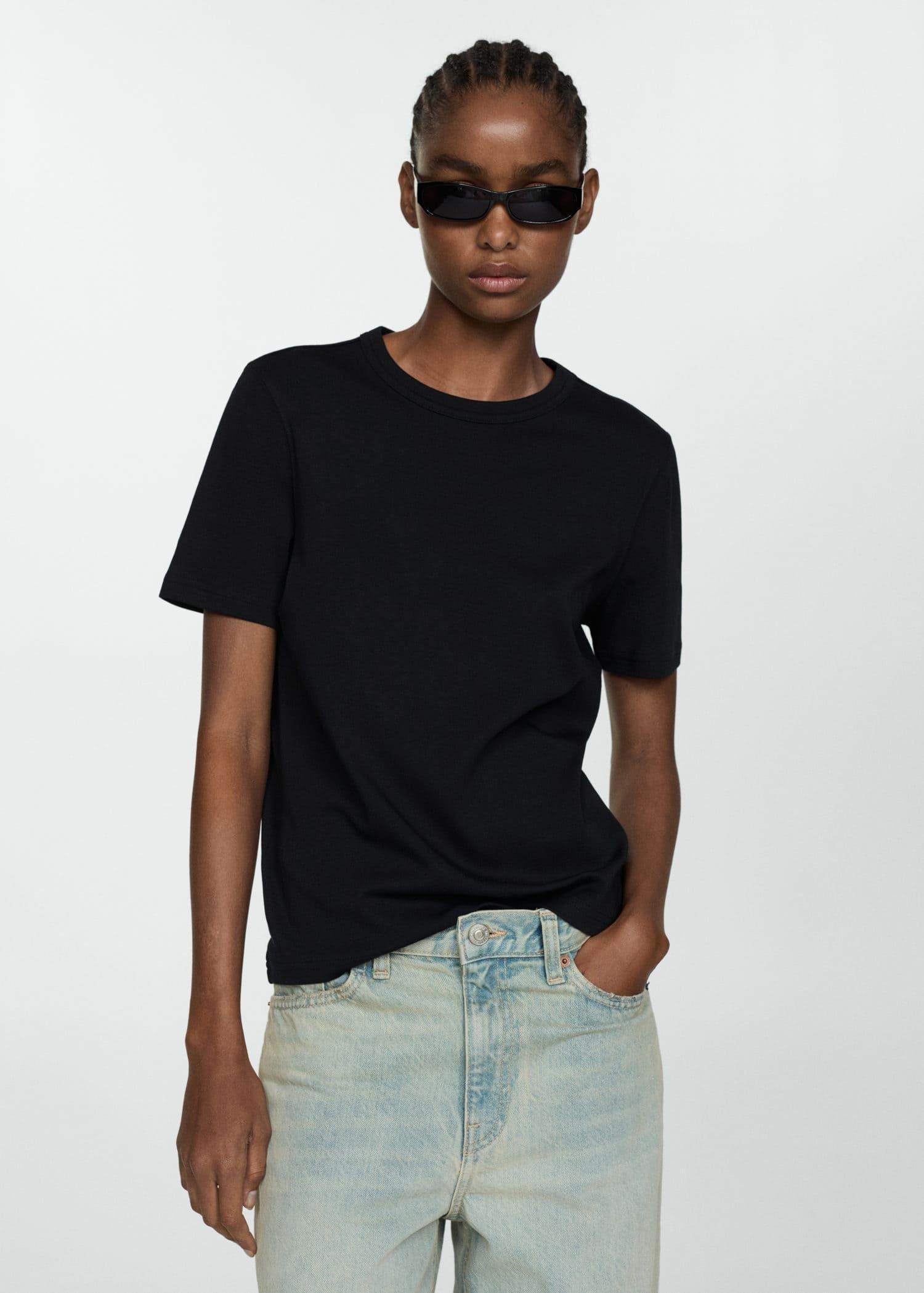Black Short-Sleeved Cotton T-Shirt, , large image number 0