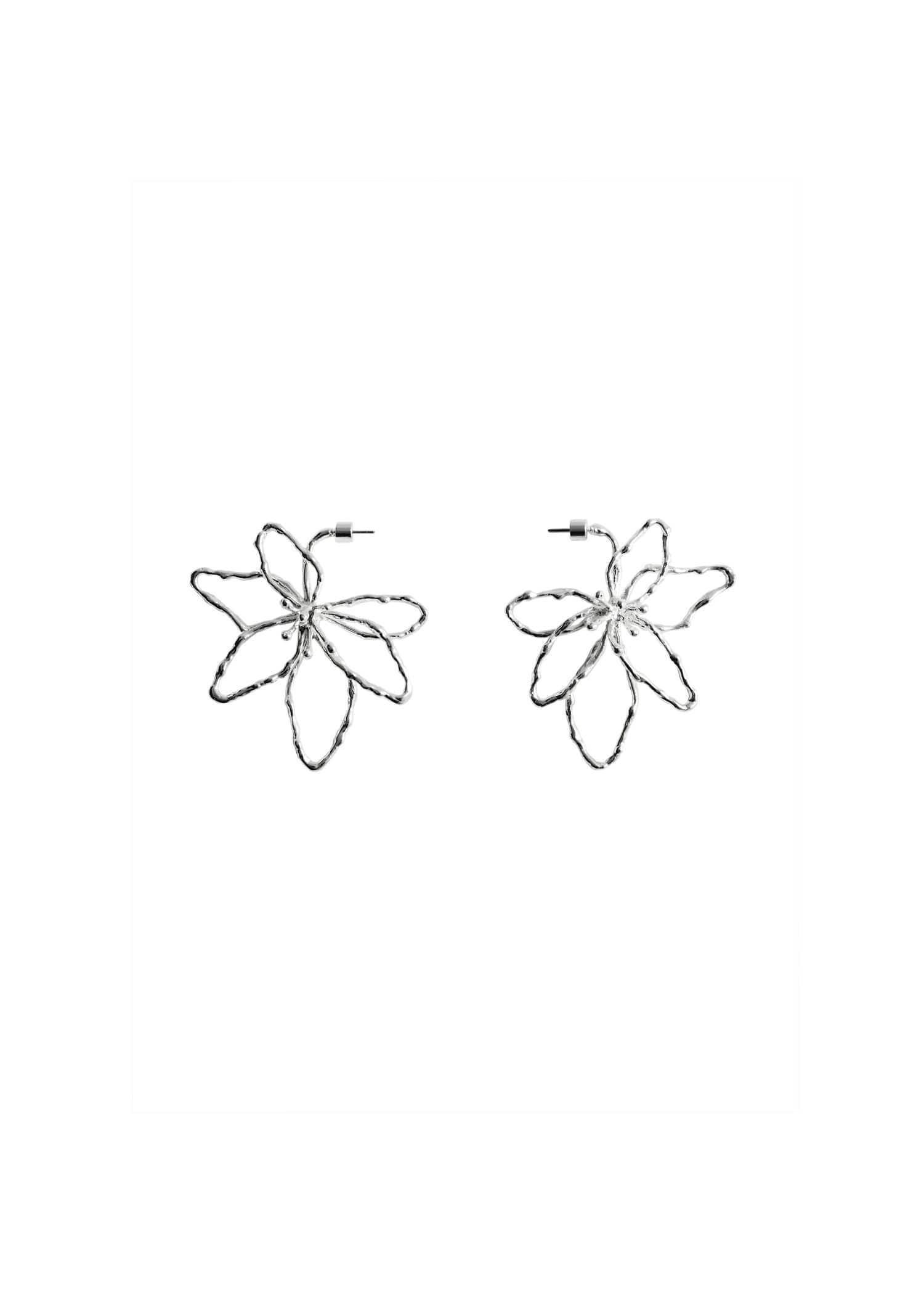 Silver Maxi Flower Earrings, Silver, large image number 3