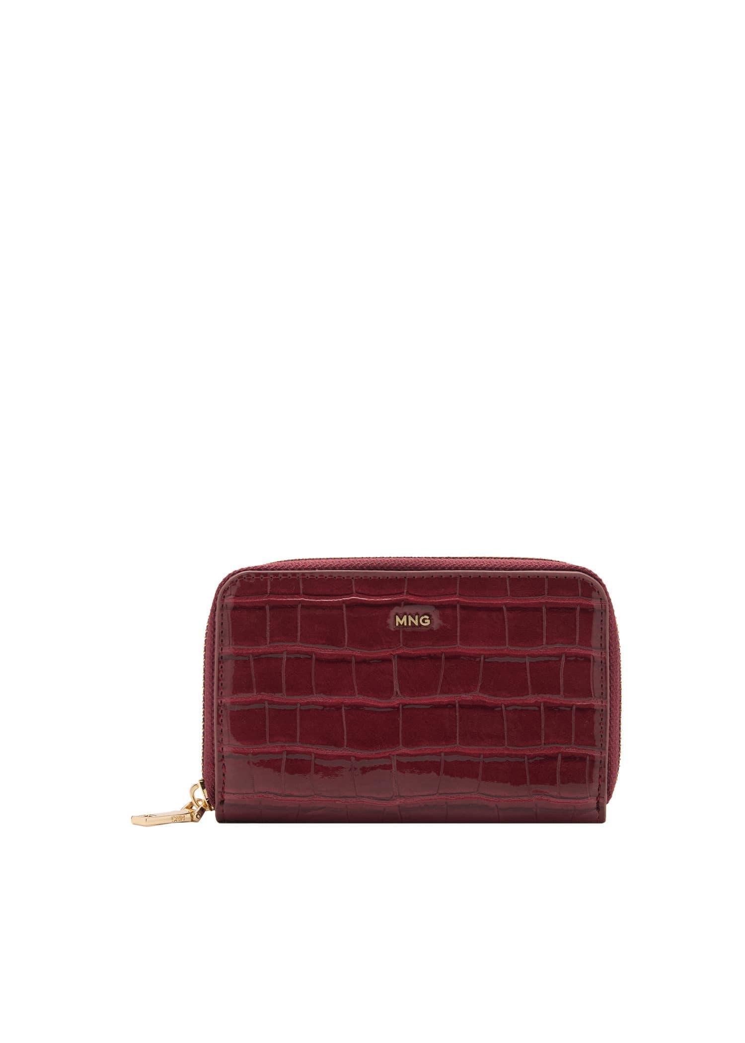 Red Crocodile-Effect Purse, Dark Red, large image number 3