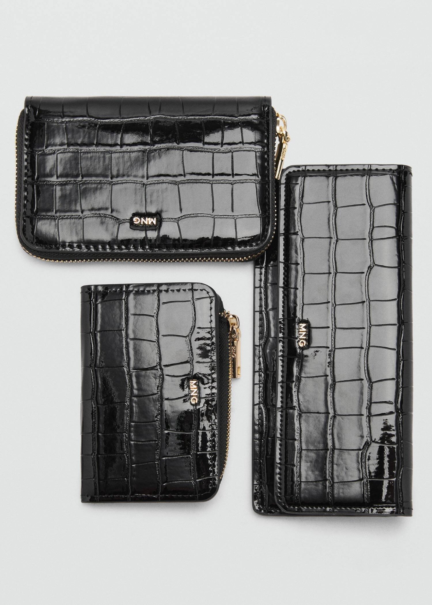 Black Crocodile-Effect Purse, Black, large image number 2