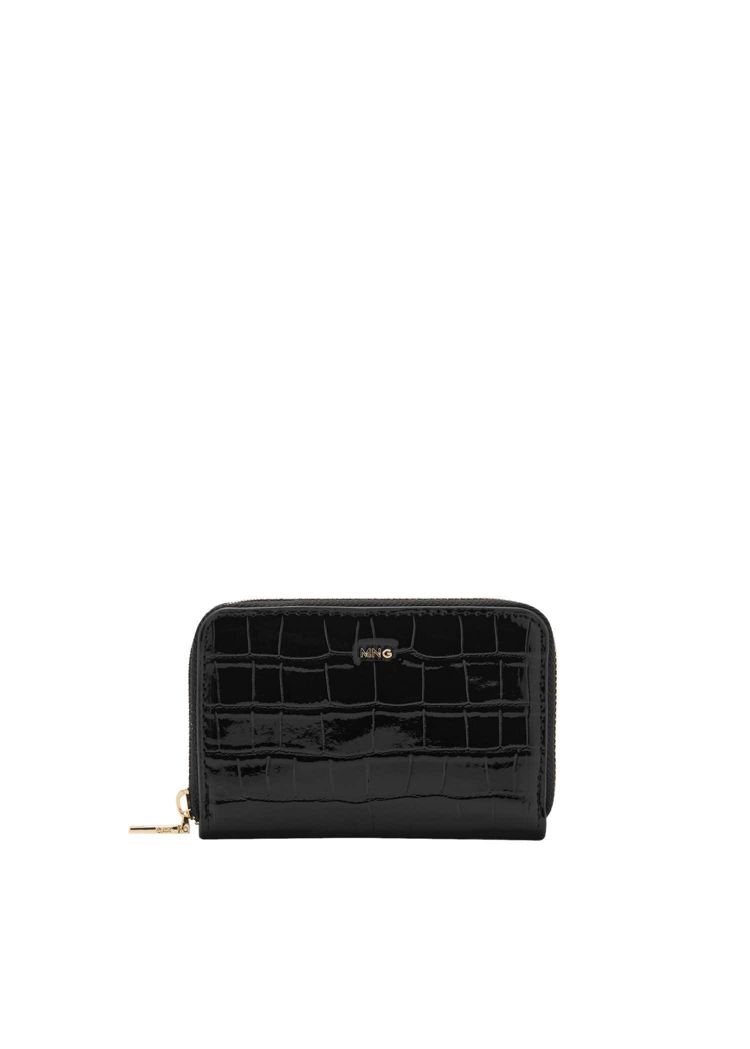 Black Crocodile-Effect Purse, Black, large image number 3