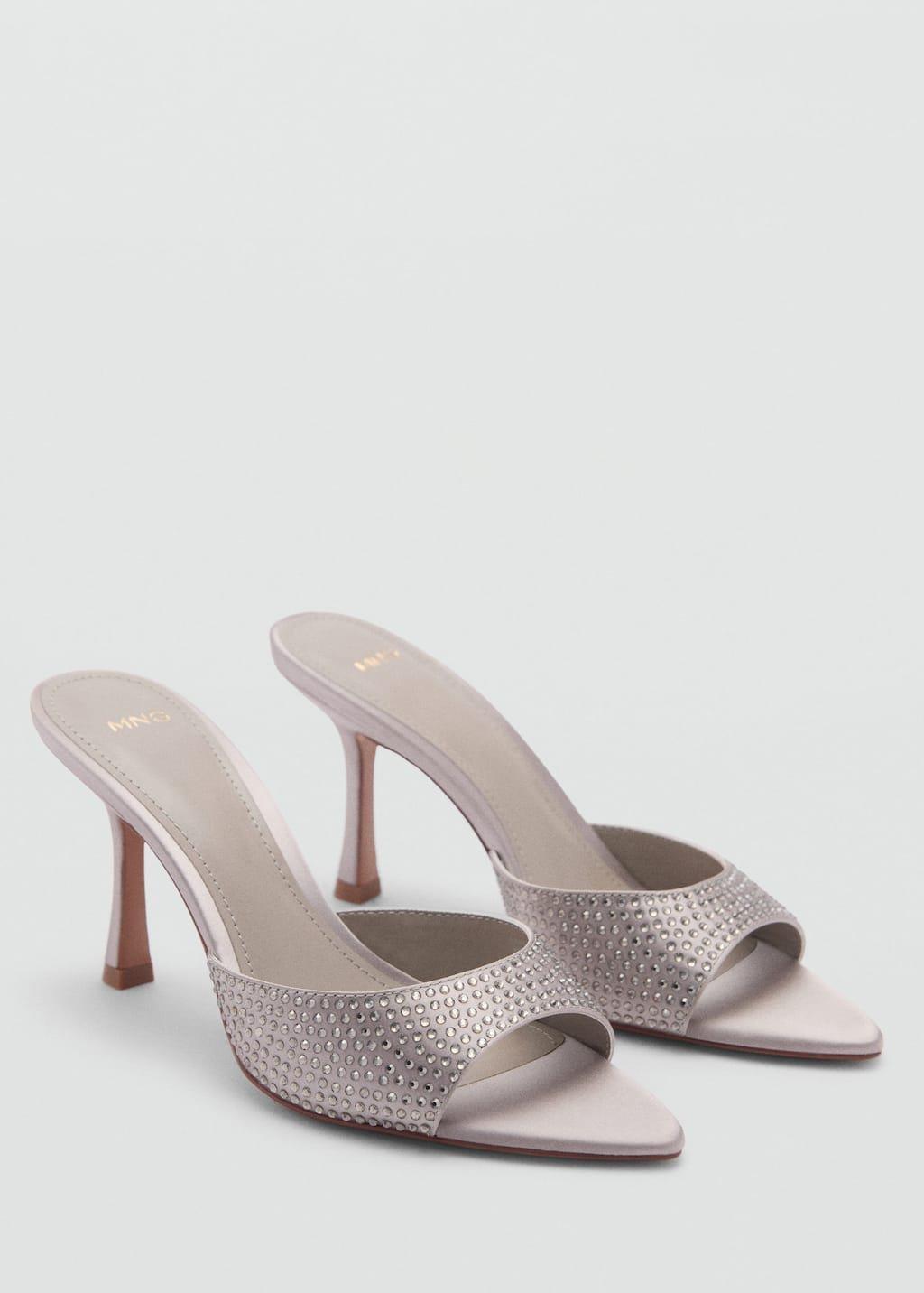Grey Rhinestone Heeled Sandals, , medium