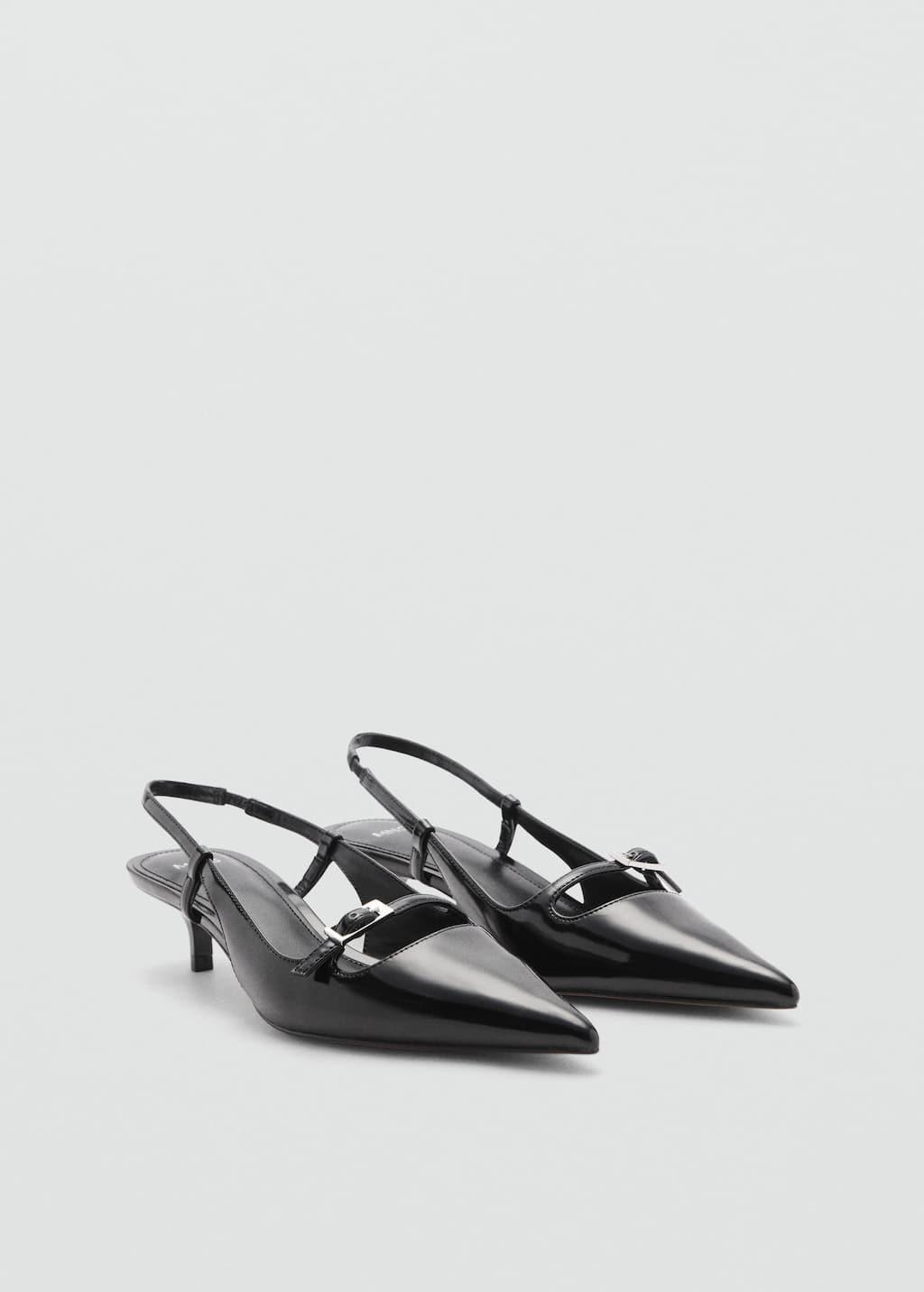 Black Slingback Heeled Shoes With Buckle, , large