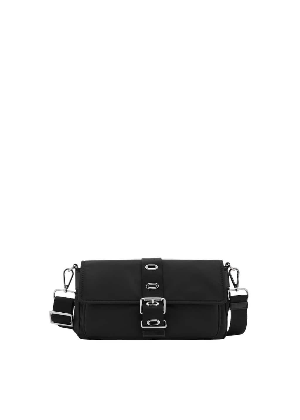 Black Plain Shoulder Bag, Black, large image number 3