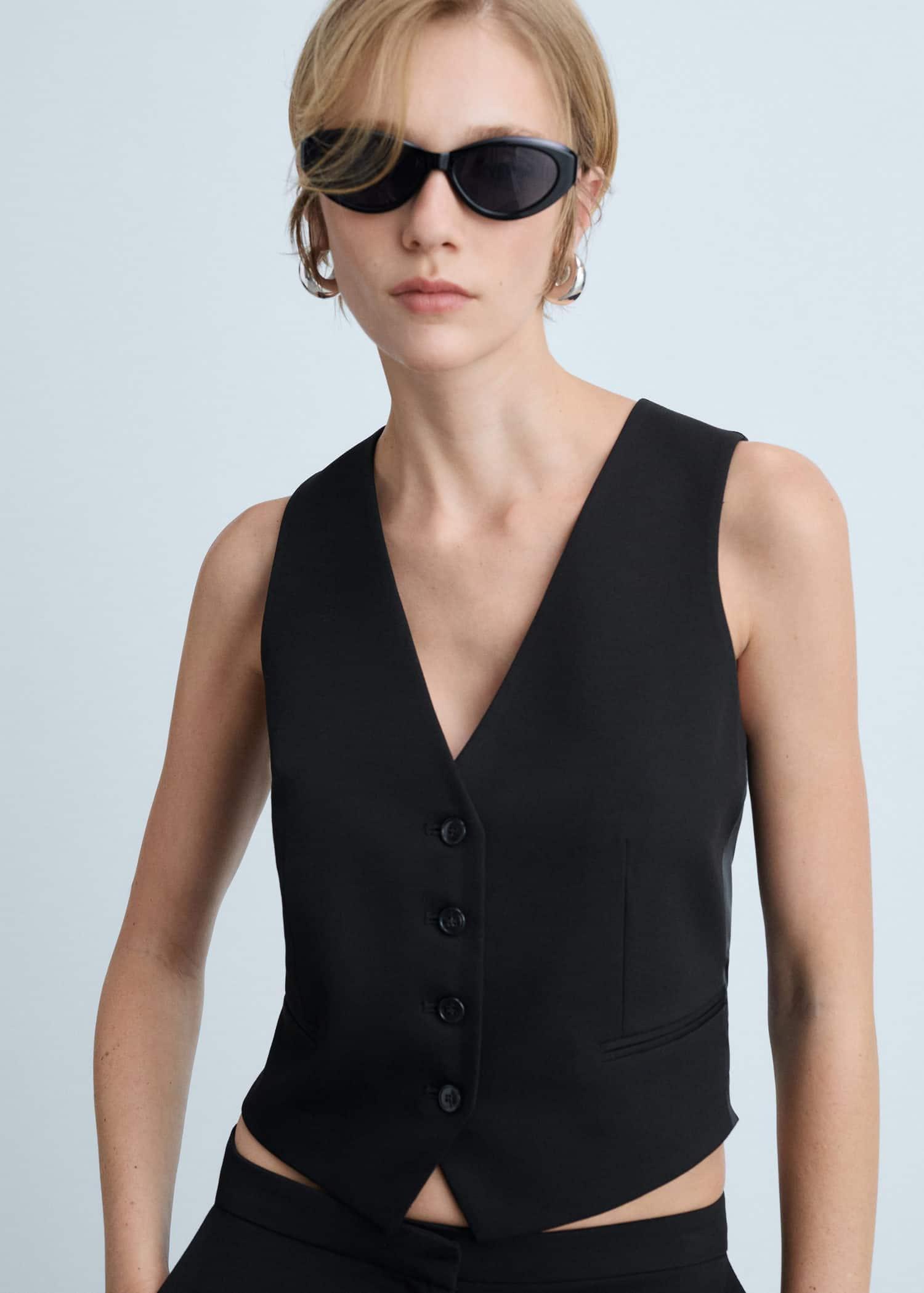 Black Suit Waistcoat With Buttons, , large image number 0
