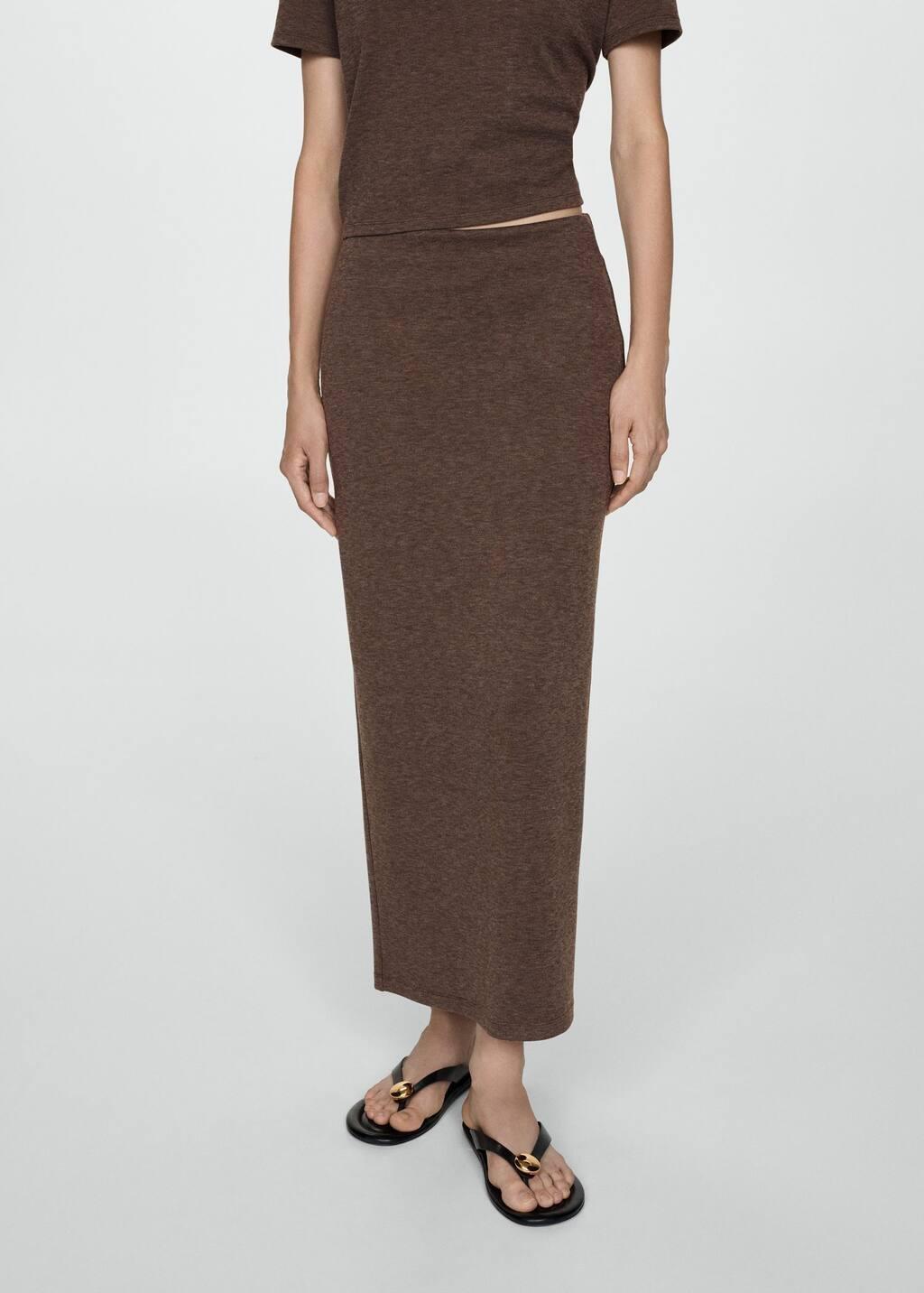 Brown Long Knitted Skirt, , large image number 0