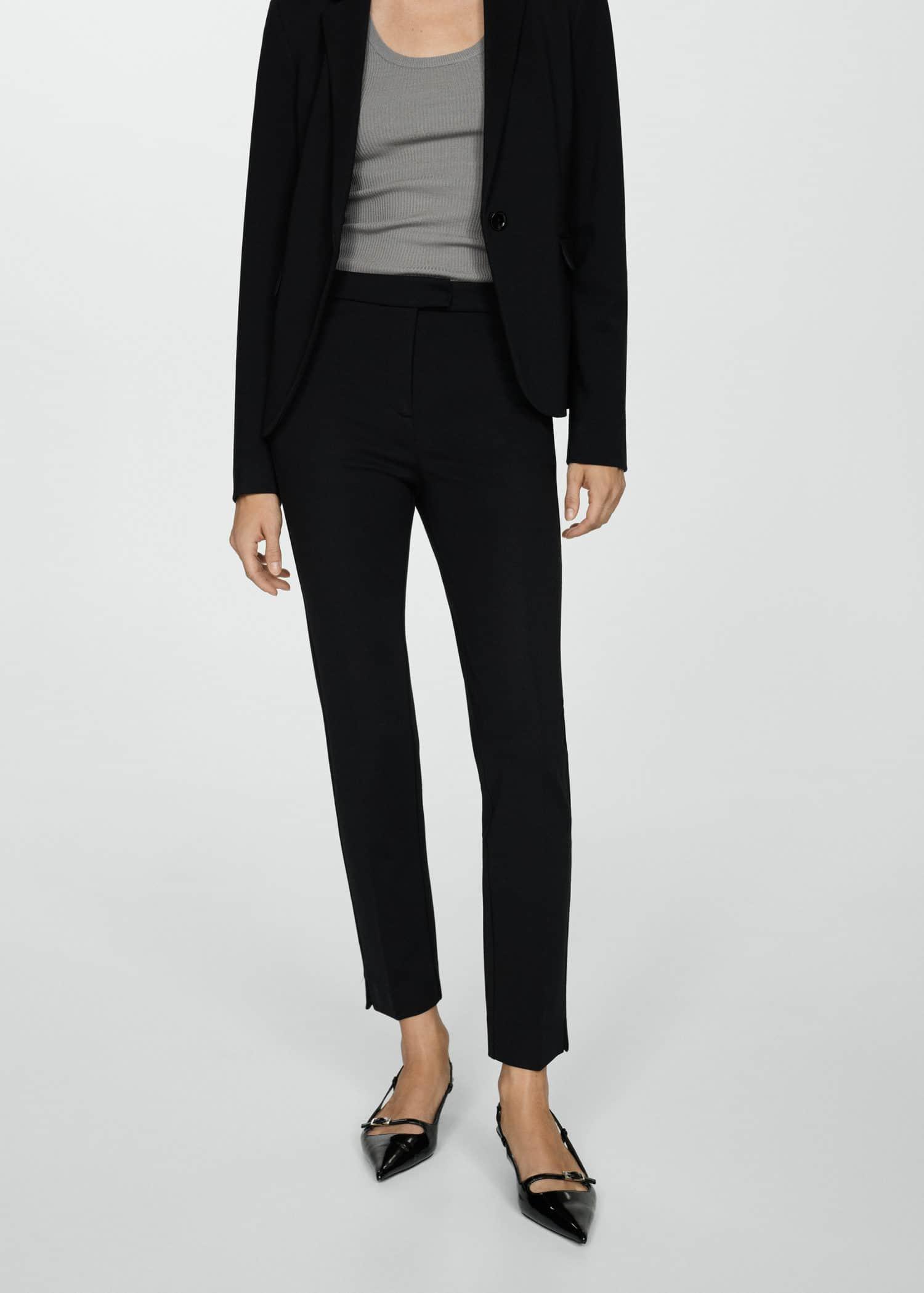 Black Rome-Knit Straight Trousers, , large