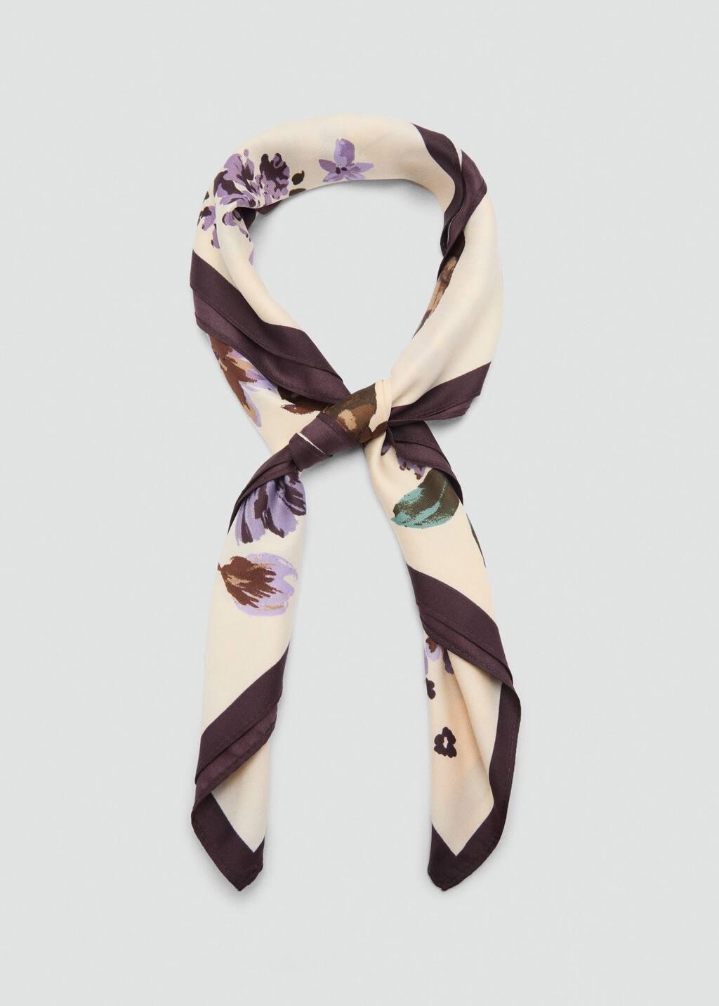 Beige Flowers Printed Scarf, Light Beige, large image number 1