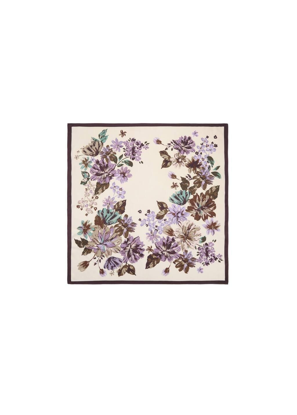 Beige Flowers Printed Scarf, Light Beige, large image number 2