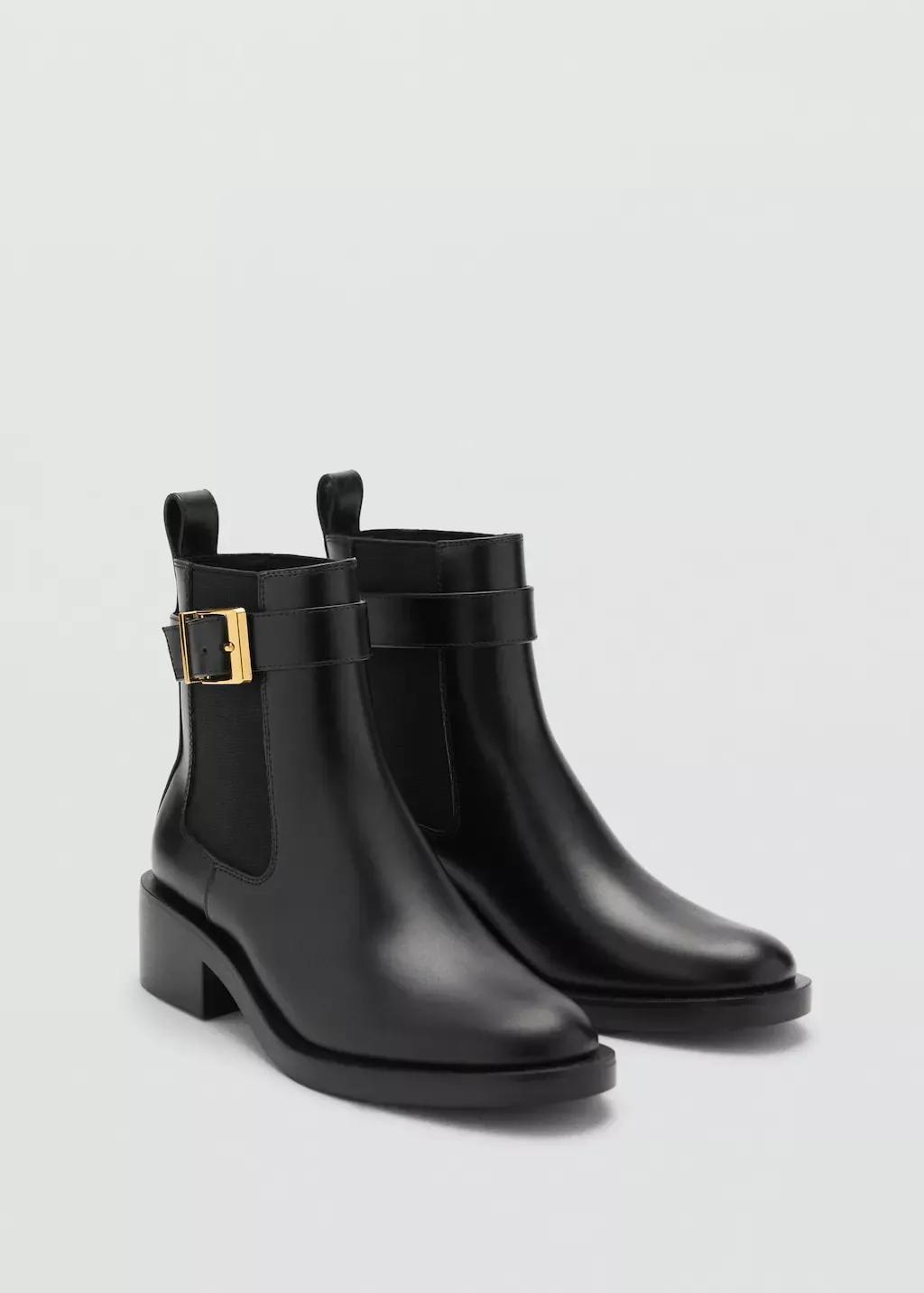Black Ankle Boots With Elastic Panel And Buckle, , large image number 0