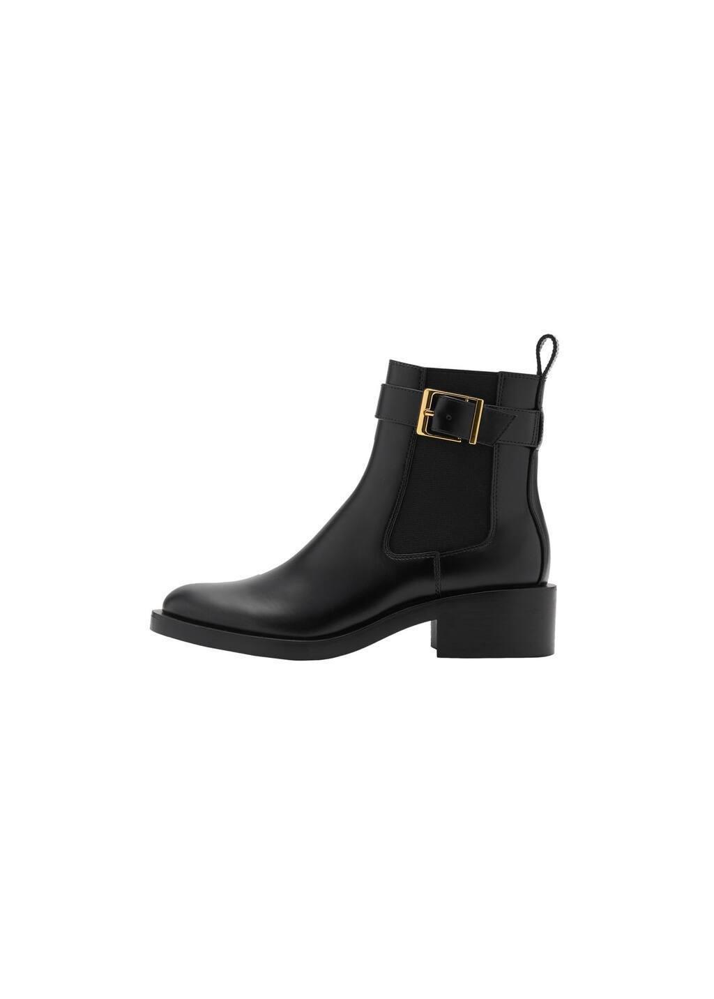Black Ankle Boots With Elastic Panel And Buckle, , large image number 3
