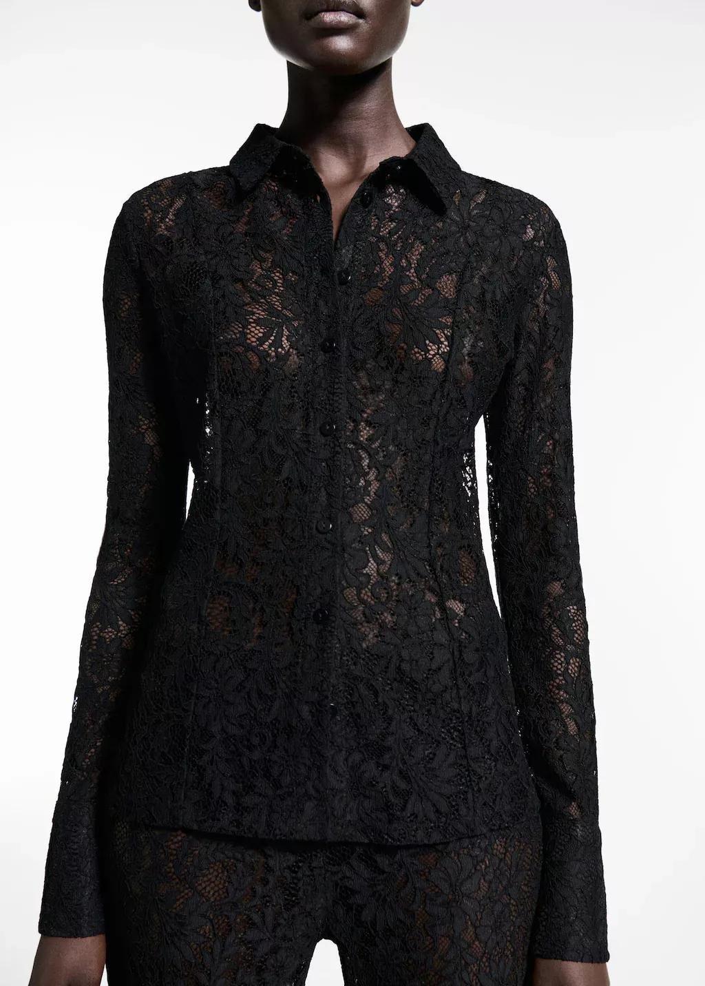 Black Transparent Lace Shirt, , large image number 0