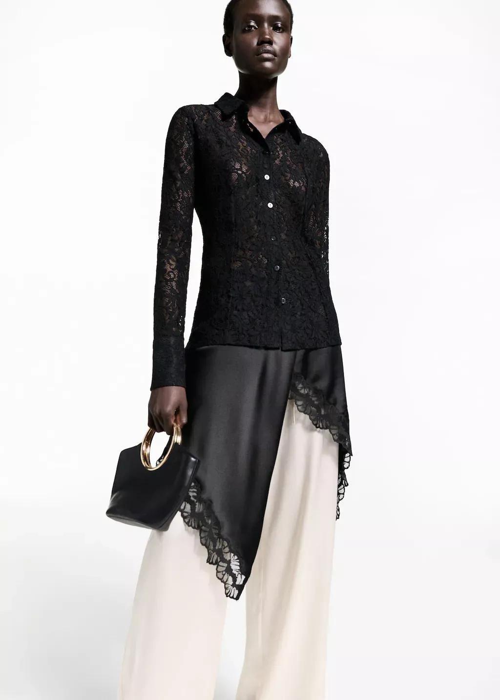 Black Transparent Lace Shirt, , large image number 2