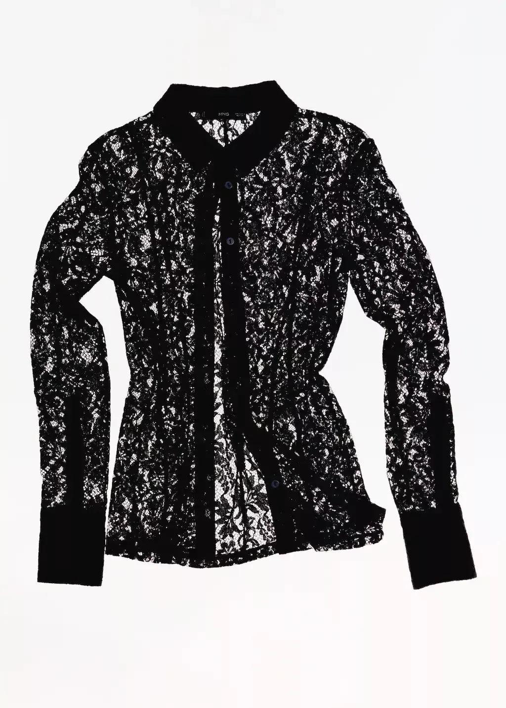 Black Transparent Lace Shirt, , large image number 4