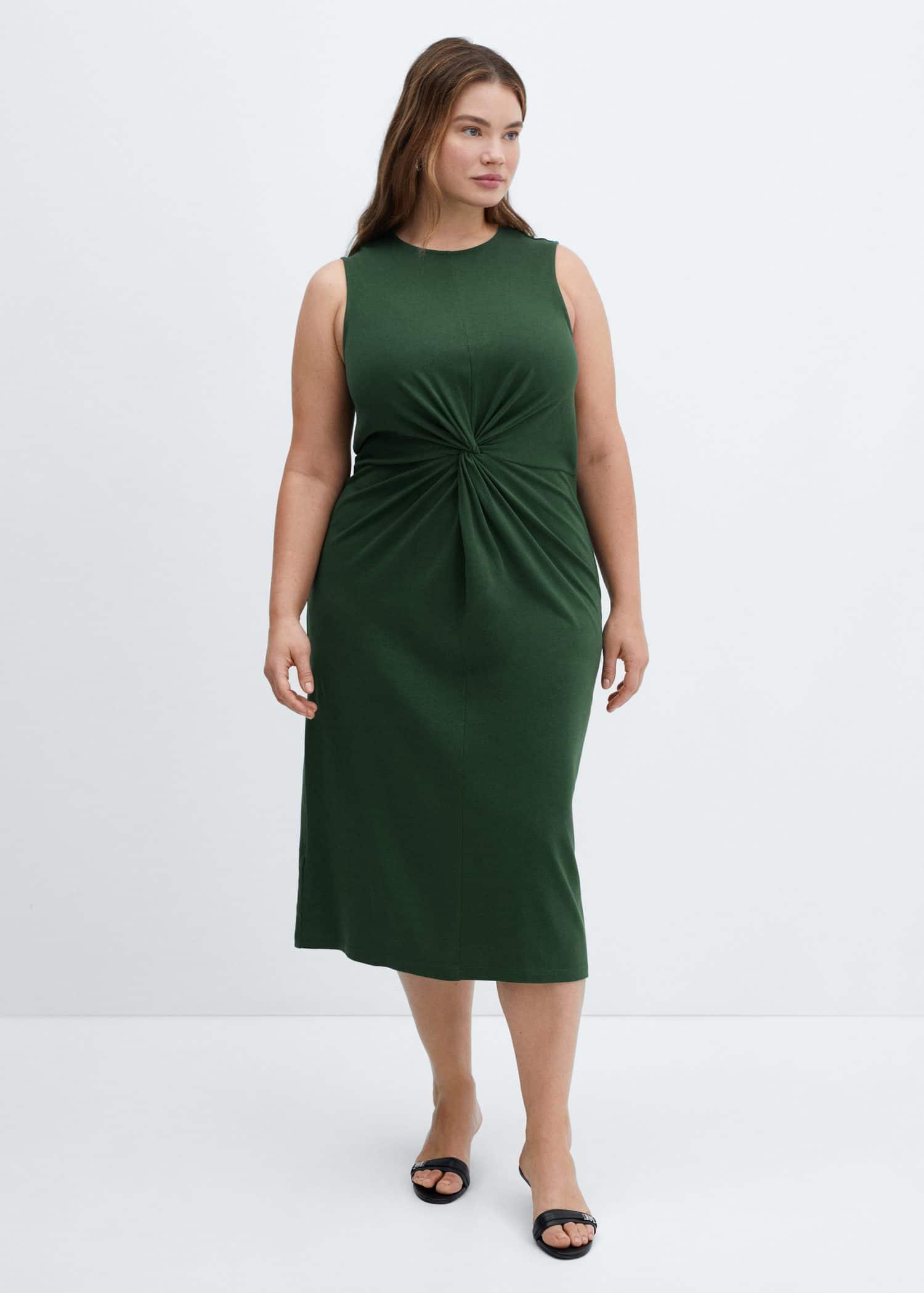 Green Draped Midi-Dress, , large image number 3