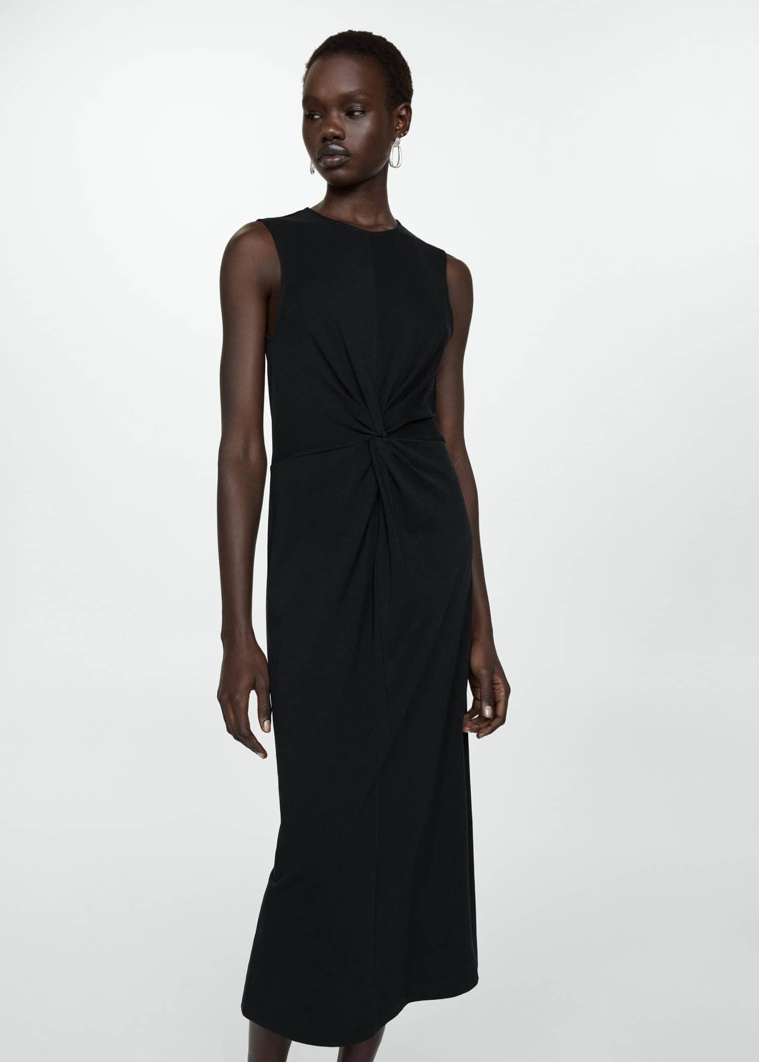 Black Draped Midi-Dress, , medium