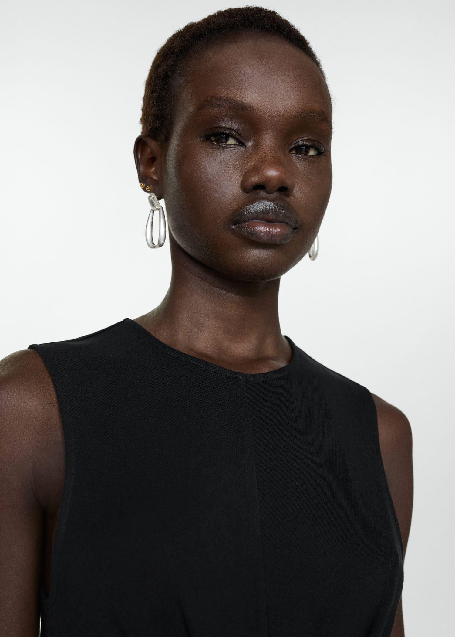 Black Draped Midi-Dress, , large image number 1