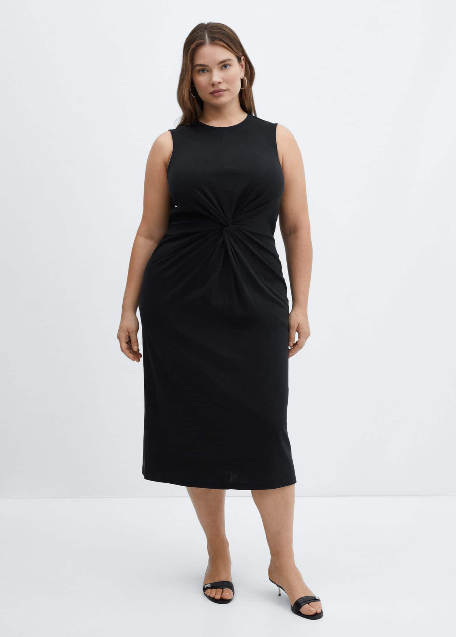 Black Draped Midi-Dress, , large image number 2