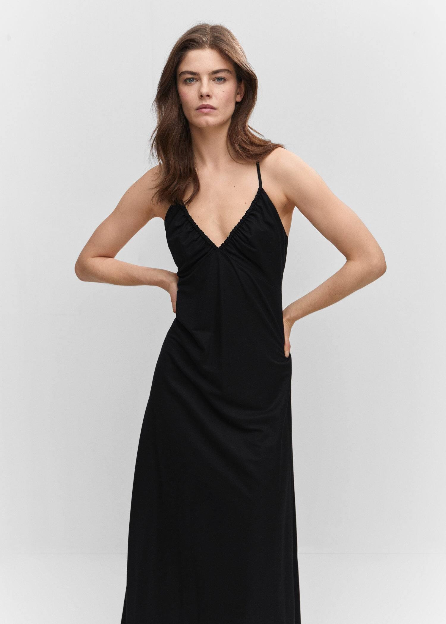 Black Ruched Midi Dress, , large image number 0