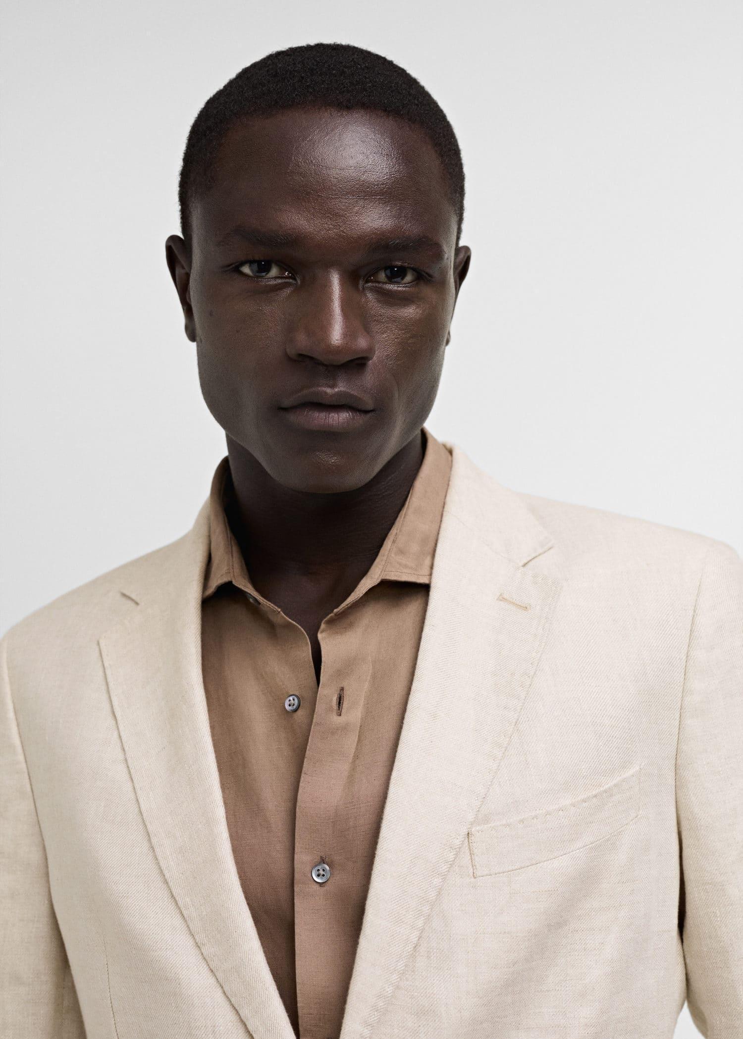 Beige Linen Slim-Fit Suit Jacket, , large image number 1