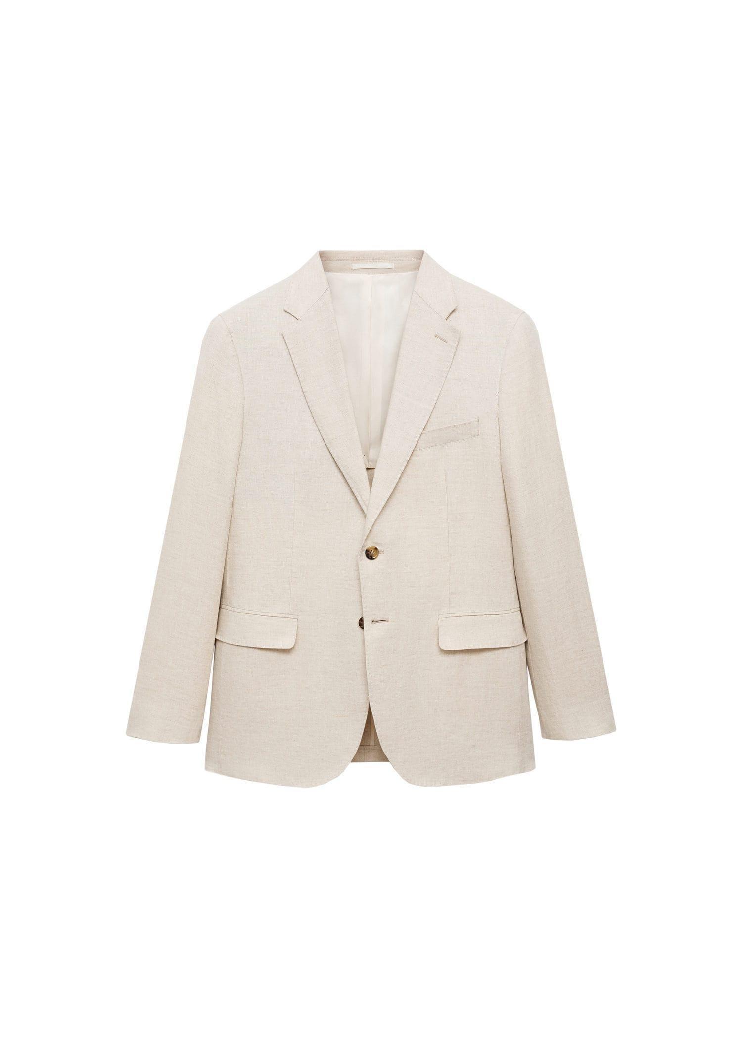 Beige Linen Slim-Fit Suit Jacket, , large image number 3