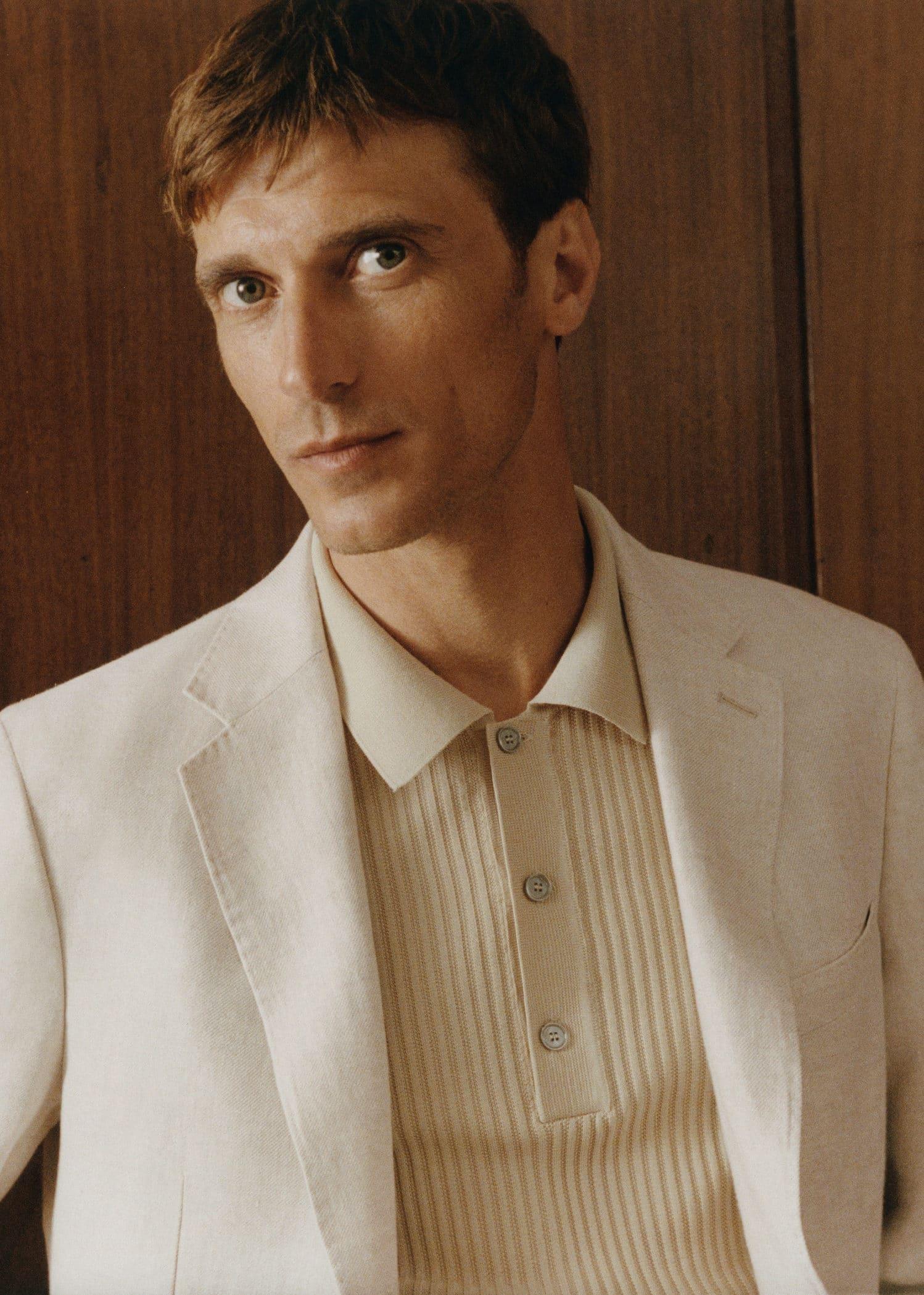 Beige Linen Slim-Fit Suit Jacket, , large image number 4