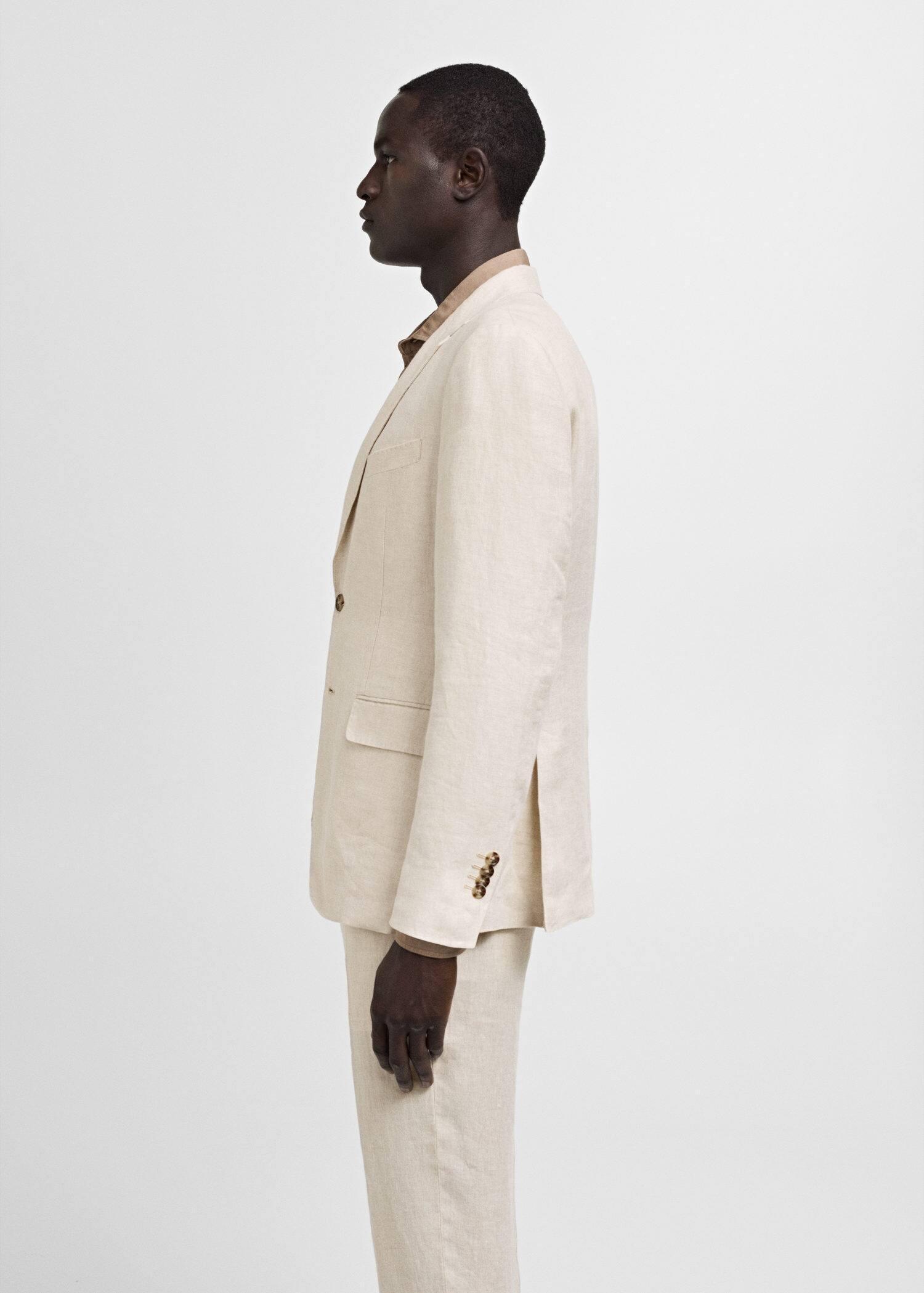 Beige Linen Slim-Fit Suit Jacket, , large image number 6