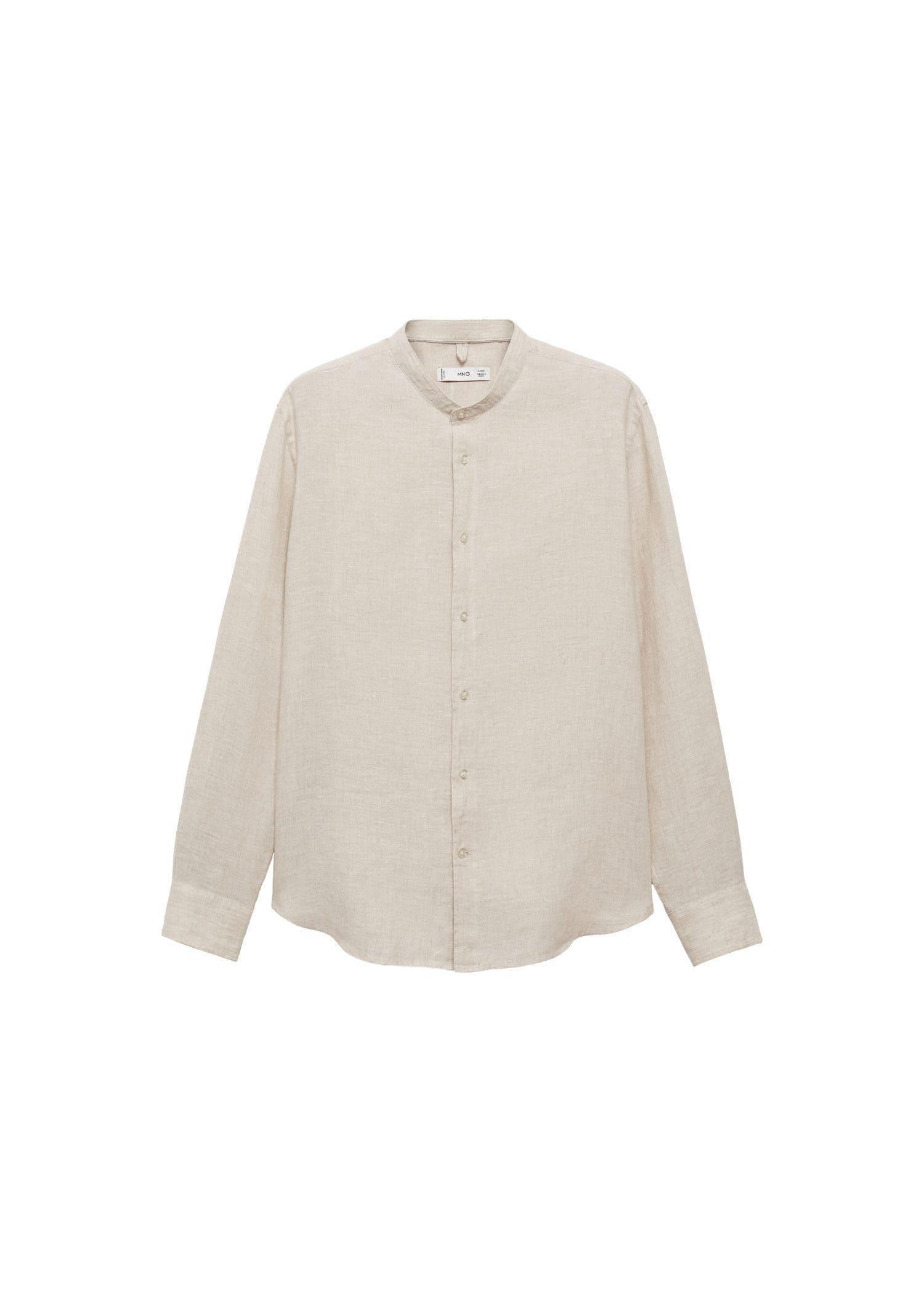 Beige Linen Mao Collar Shirt, , large image number 3
