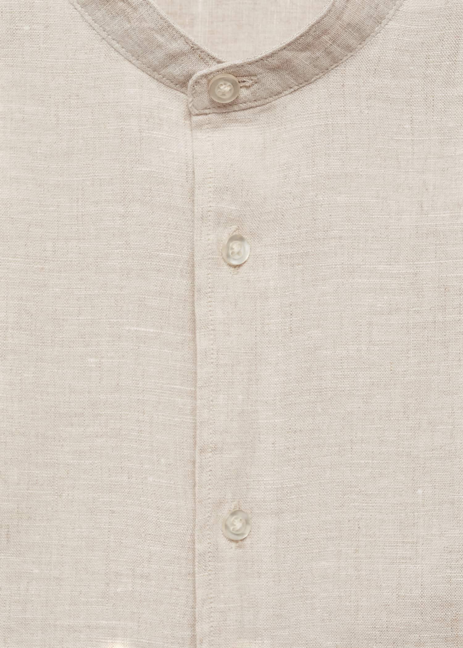 Beige Linen Mao Collar Shirt, , large image number 5